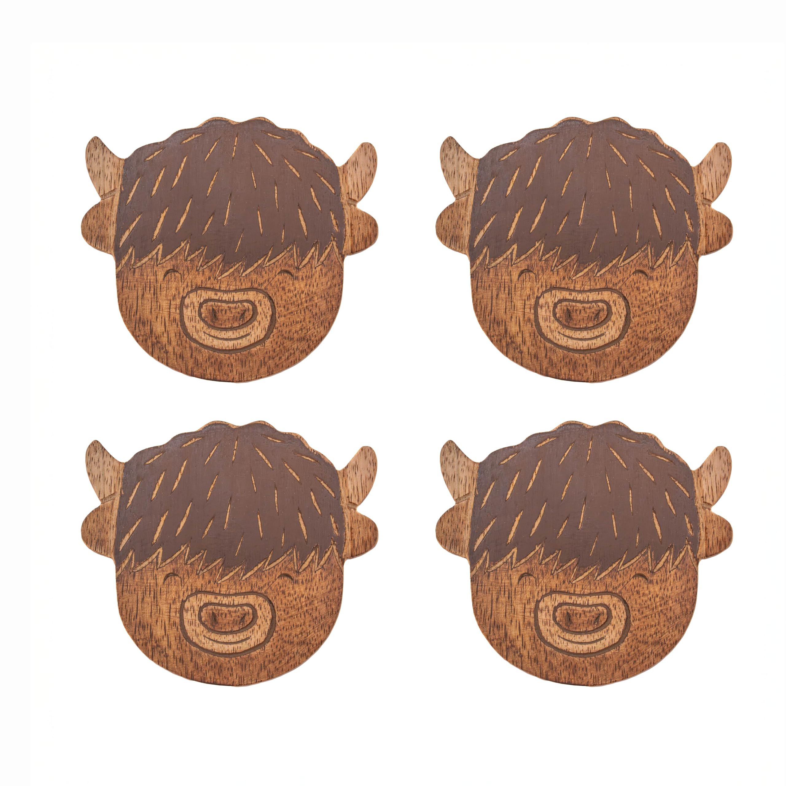 Sass & Belle Highland Cow Wooden Coasters - Set of 4