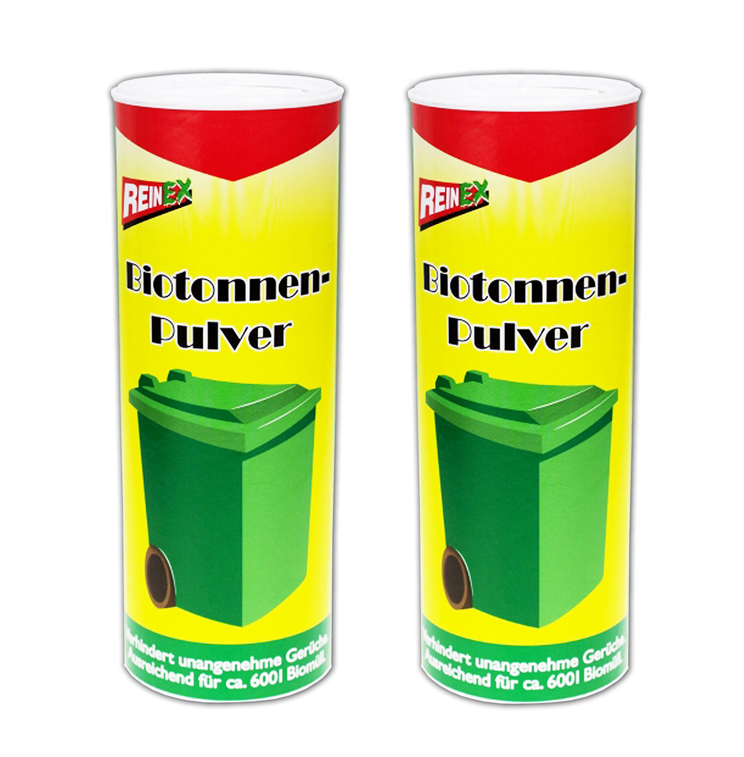 Reinex 2x500g BIOTONNENPULVER Mülleimer-Pulver Vorbeugen gegen Gerüche Maden Bio Abfalltonne Mülltonnen Biotonne 75