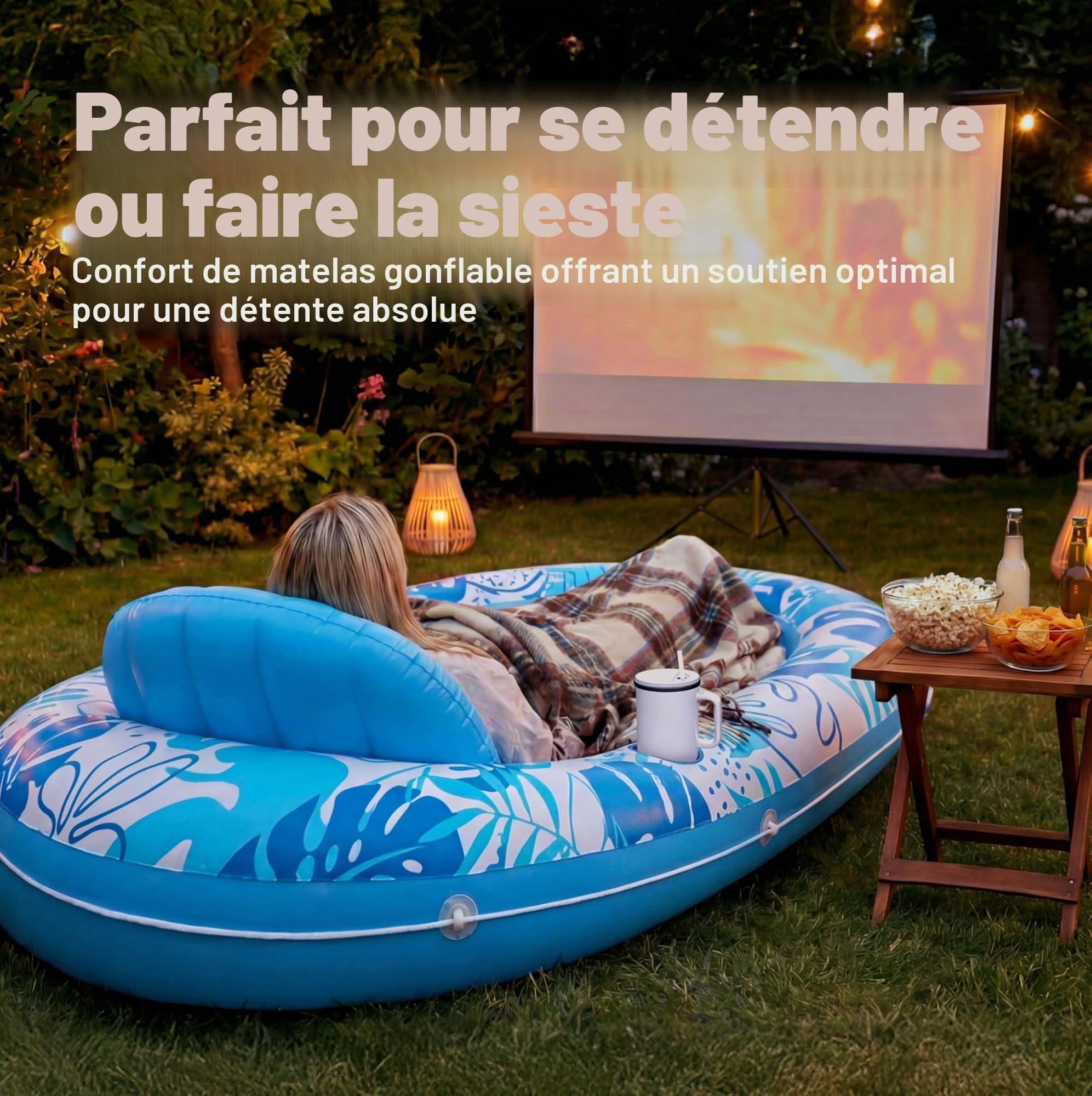 SLOOSH Flotteur gonflable de bronzage de 177,8 x 127 cm pour adulte avec oreiller, flotteur ovale 4 en 1 pour bronzage, bain de soleil, salon pour piscine à balles, cadeaux de fête
