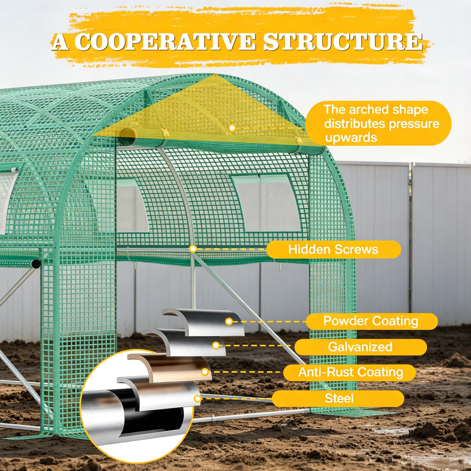 Gewächshaus 3x8x2m(24 m²), Groß Foliengewächshaus mit verzinktem Stahlrahmen, Folientunnel Tomatenhaus Treibhaus mit 16 Fenstern Frostwächter Winterfest Stabil für Garten Balkon, Grün