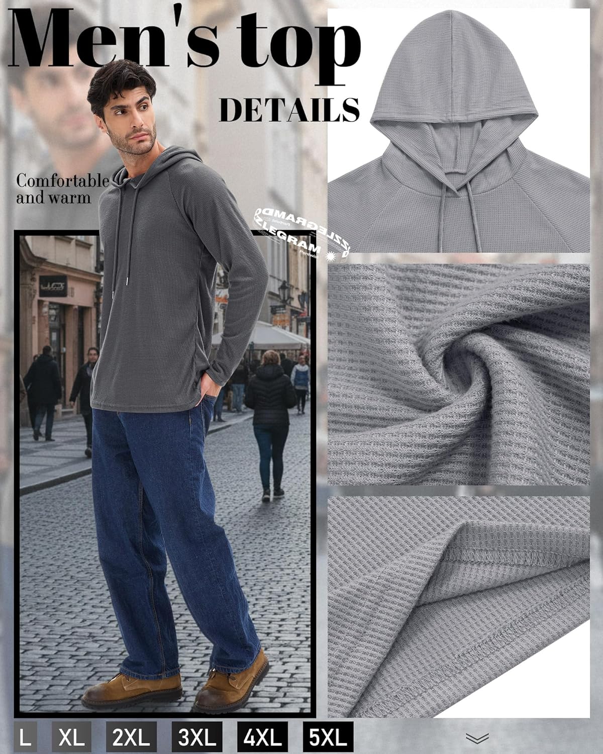 3 Pack Men's Big and Tall Hoodies Sweatshirts Waffle Knit Long Raglan Sleeve Casual Pullover Drawstring Shirts - Image 5