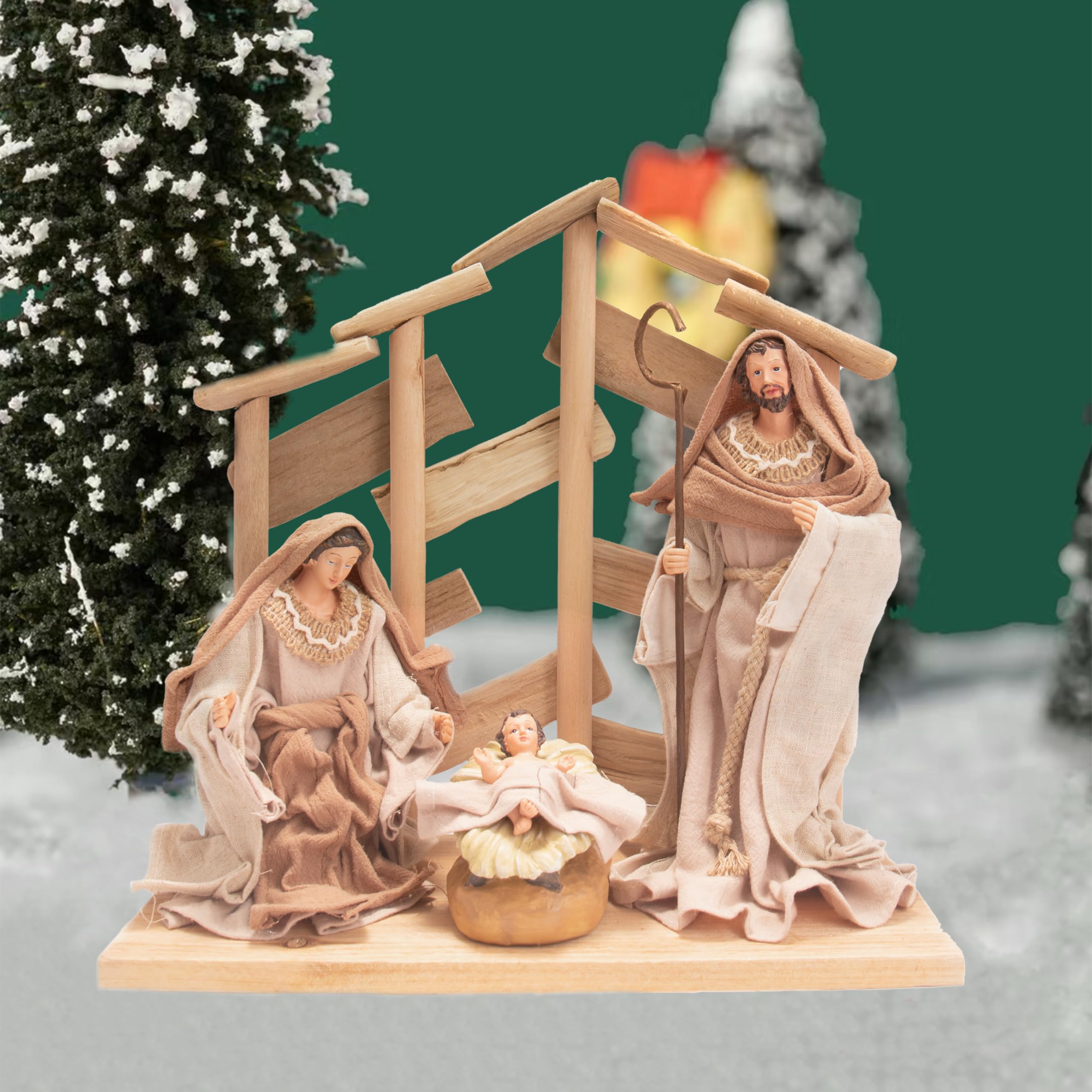 Nazareth Store Olivenholz Statue aus dem Heiligen Land Traditionelle Krippe Set ohne Stern Figuren mit Baumwollkleidung Spirituell