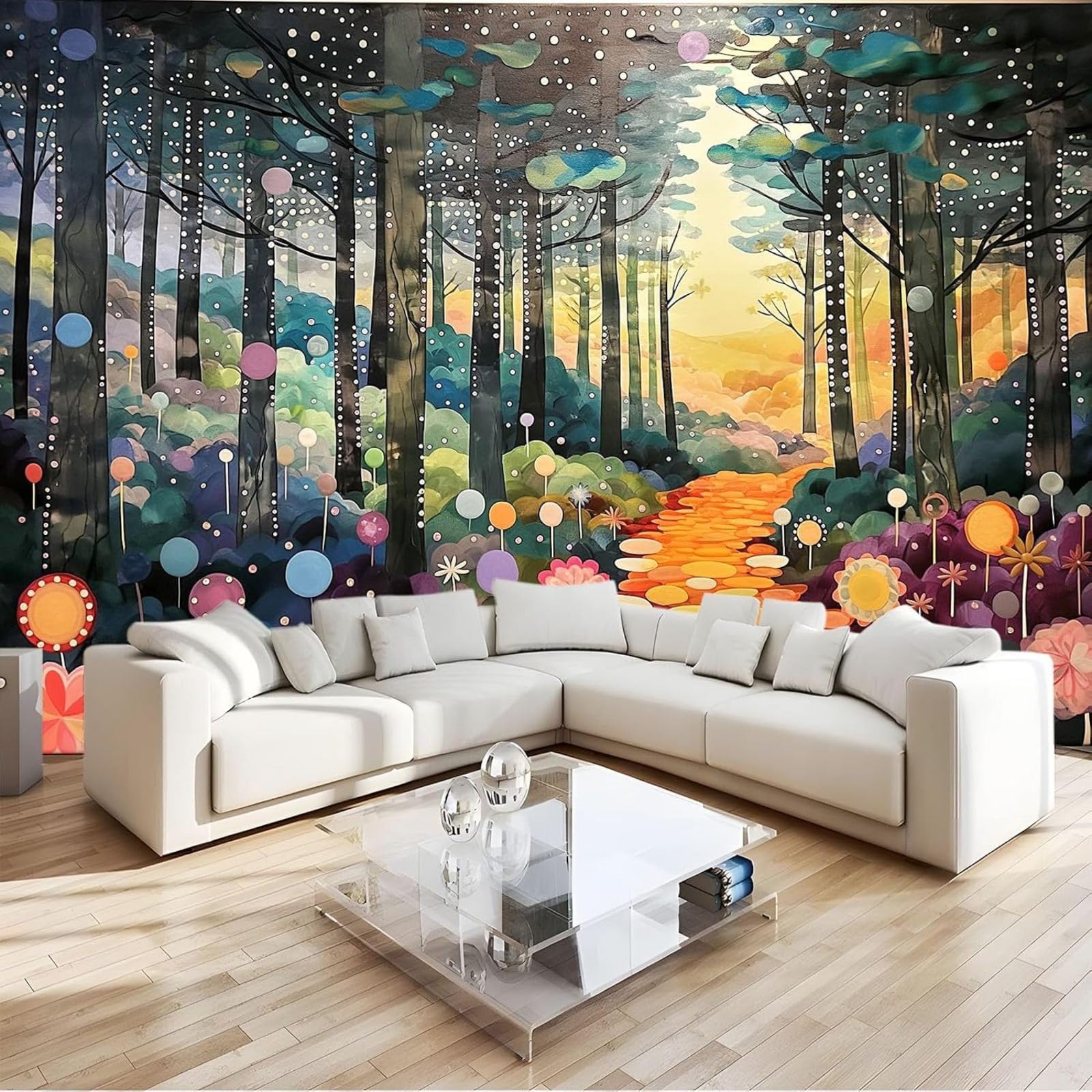 hgjdjhnf Photo Wallpaper Forest Flowers Painting Art wall Mural wall Decoration wall Living Room Bedroom Apartment wall Art, Color, 430cm x 300cm