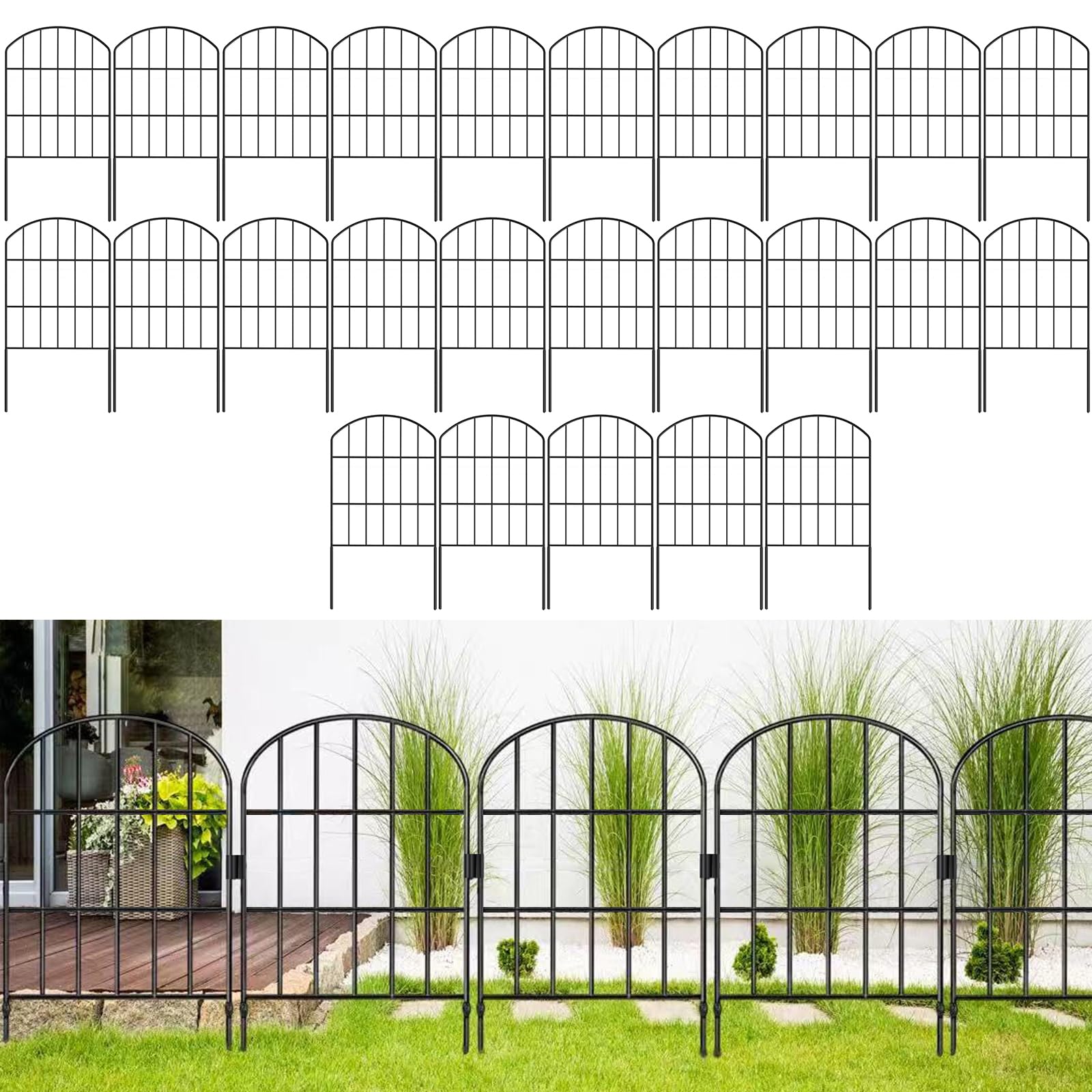 MOOTACO Garden Fence 25 Pack, Rustproof Metal Wire Fencing,60 x 825cm Landscape Folding Fencing Panel,Patio Yard Outdoor Border Animal Barrier