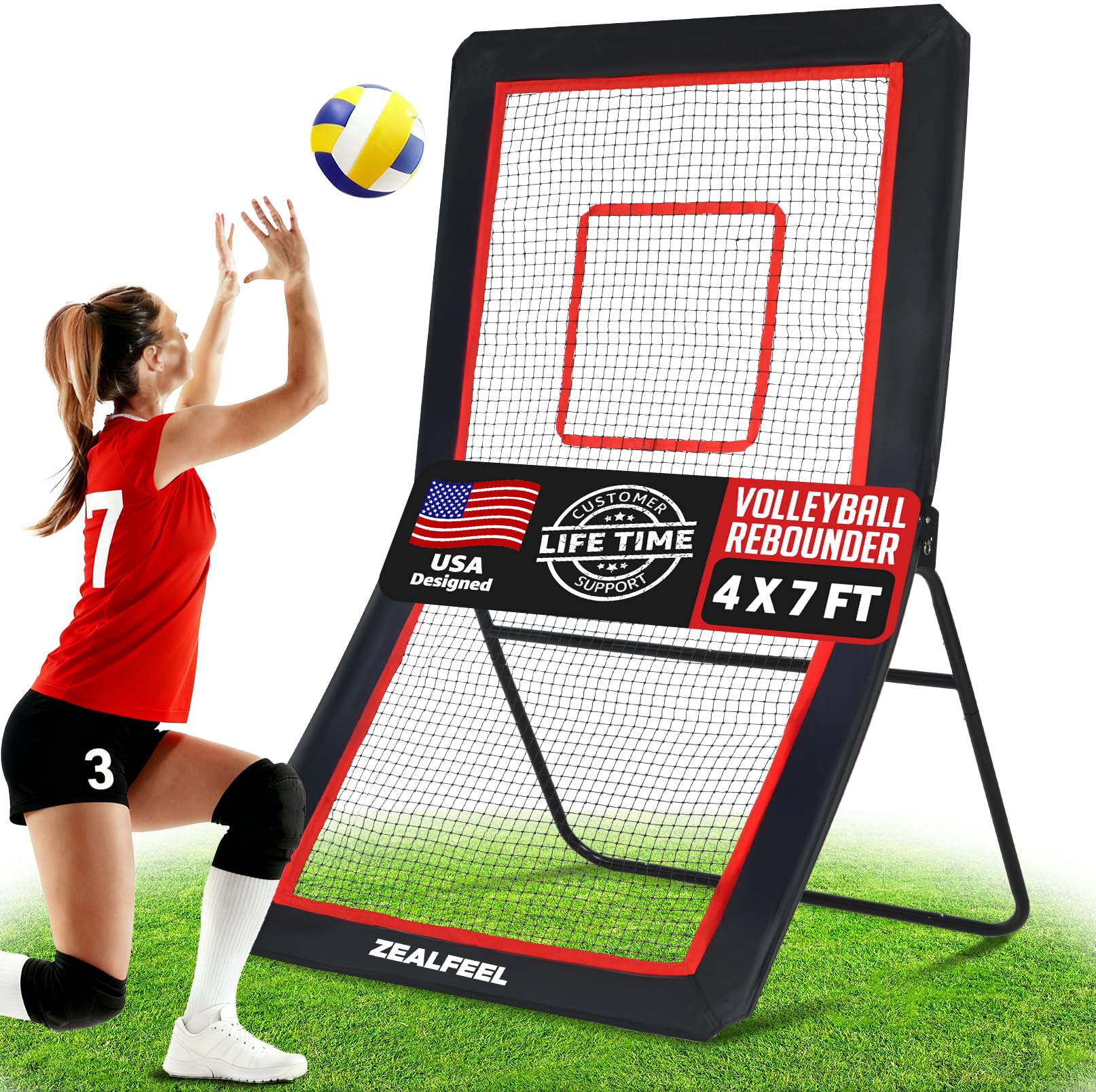 Lacrosse Rebounder, 4x7FT/4x6FT Volleyball Rebounder for Backyard with 5 Rebound Angles, Target Strip, Lacrosse Rebound Net Perfect for Lax Baseball Volleyball & Soccer Practice