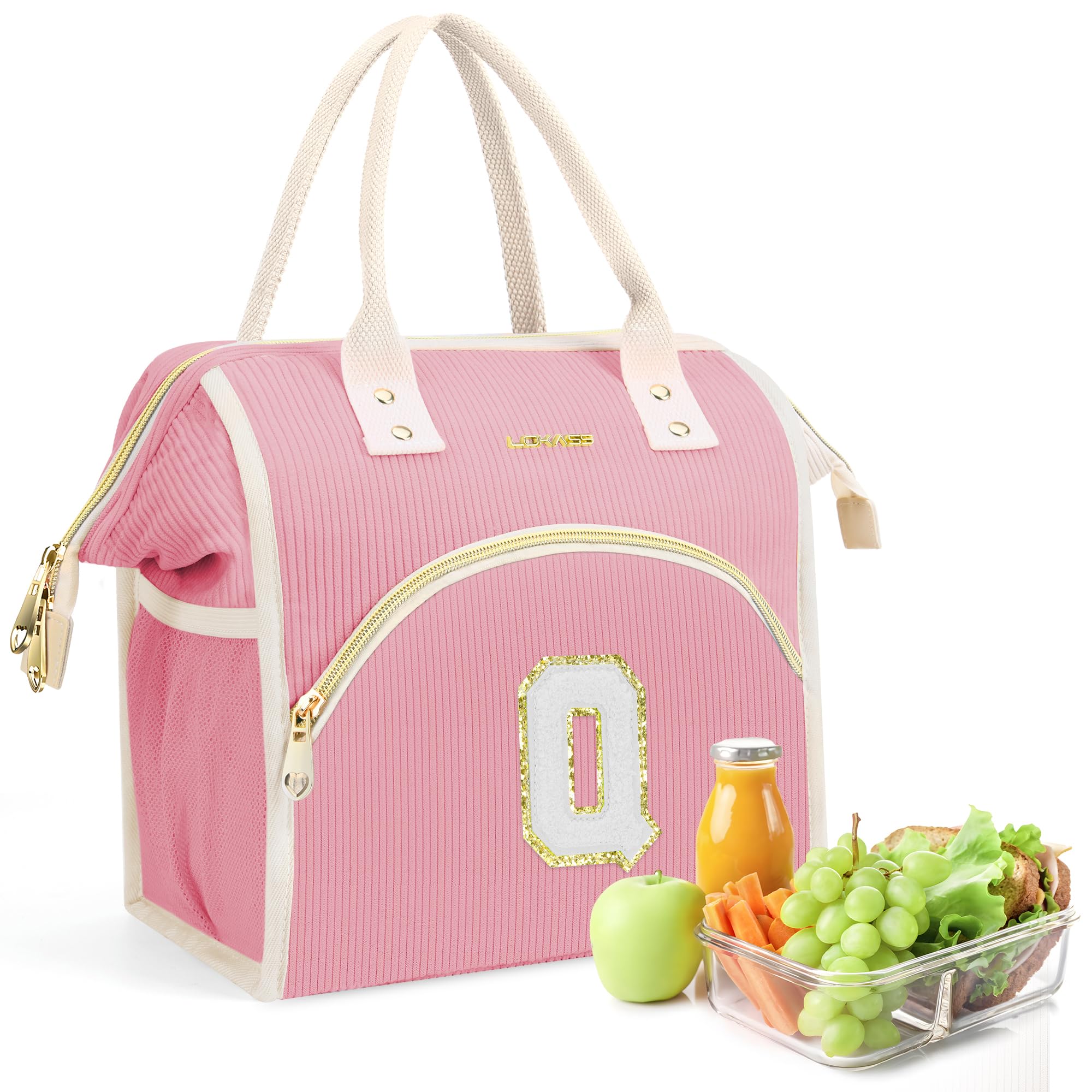 Lunch Bag Women Reusable Insulated Lunch Box,Preppy Initials Lunchbox,Leakproof Large Adults Lunch Tote Cooler Bags for Working,Daily Use,Outdoor