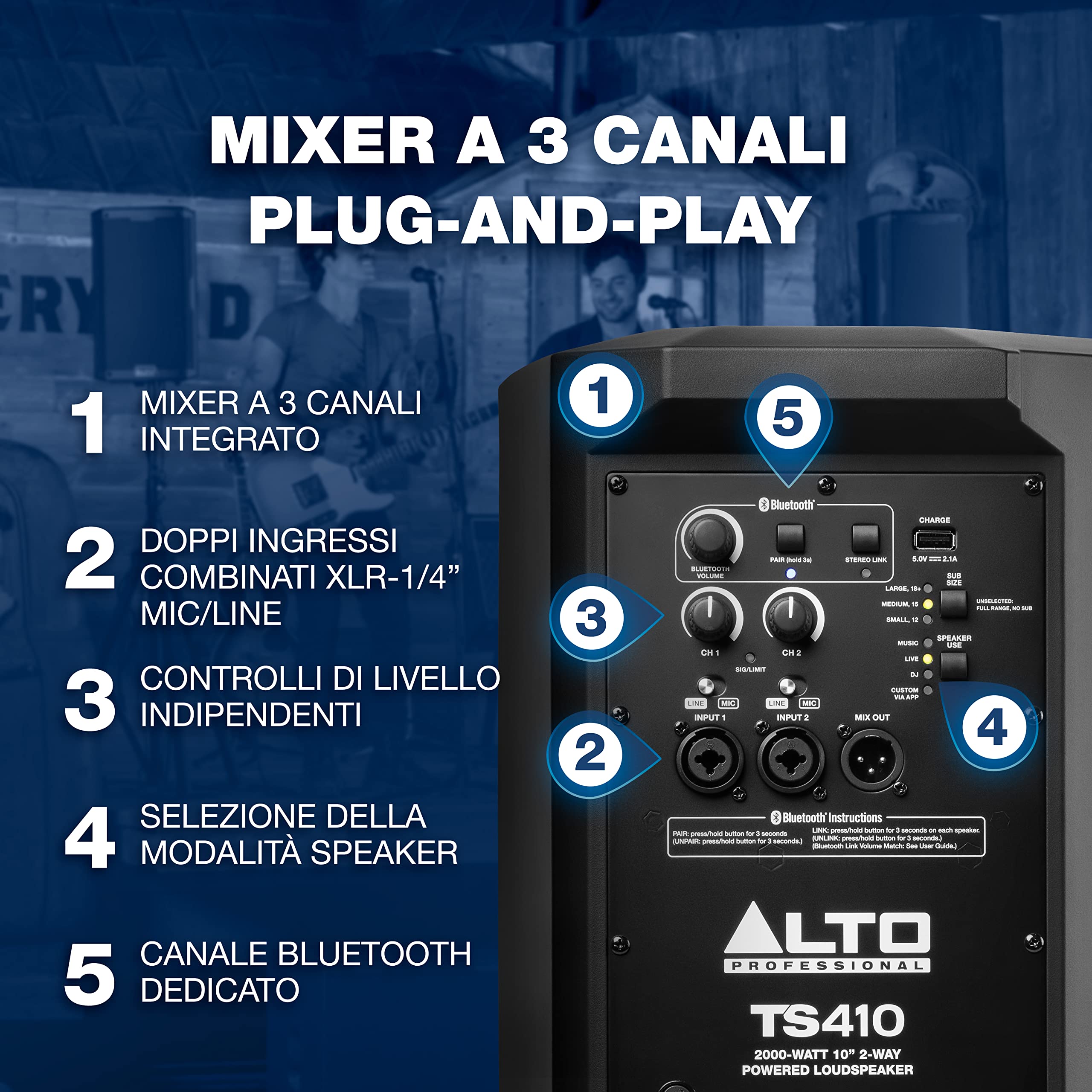 ALTO Professional TS410 + TS410 Cover – Cassa Attiva PA Amplificata da 2000 W 10" con mixer a 3 canali, Bluetooth, speaker link wireless, DSP e app Alto + Custodia di protezione durevole