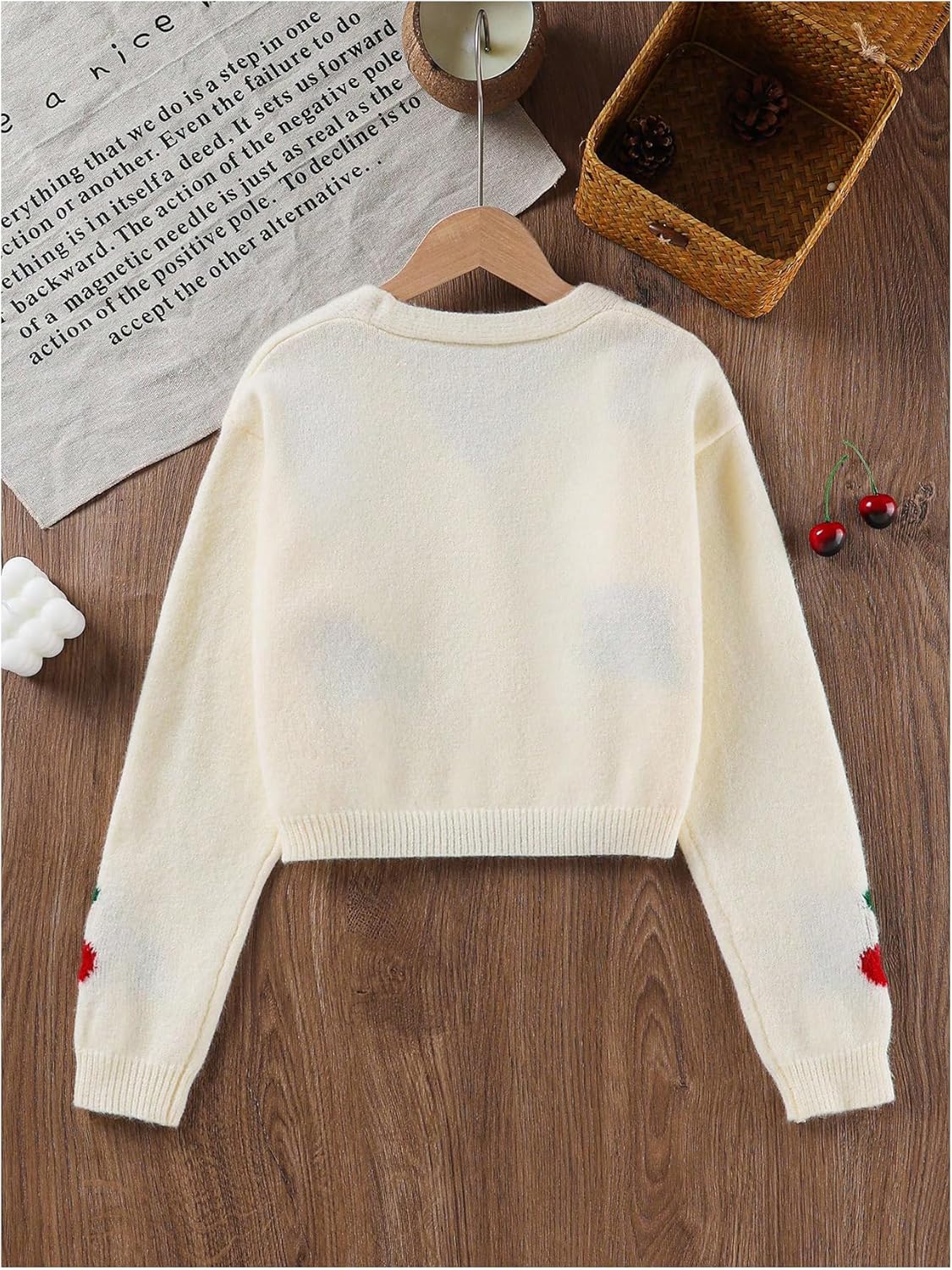 SHENHE Girl's Cherry Cardigan Sweater Button Down Lightweight Soft Knit Fall Crop Cardigan - Image 2