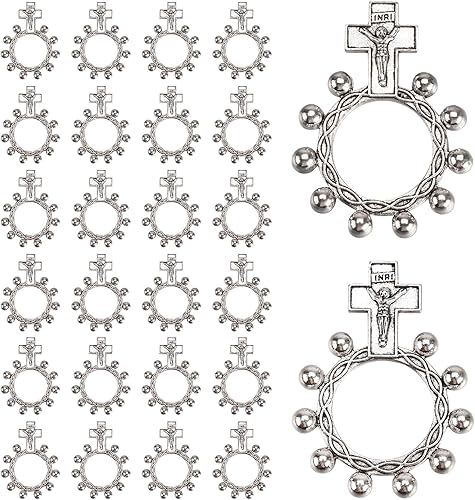 Miniatura 8 de Brilucky 12 anillos de rosario de dedo para regalos de bautismo, rosarios a granel para la primera comunión, regalos de fiesta, niñas, niños, 12