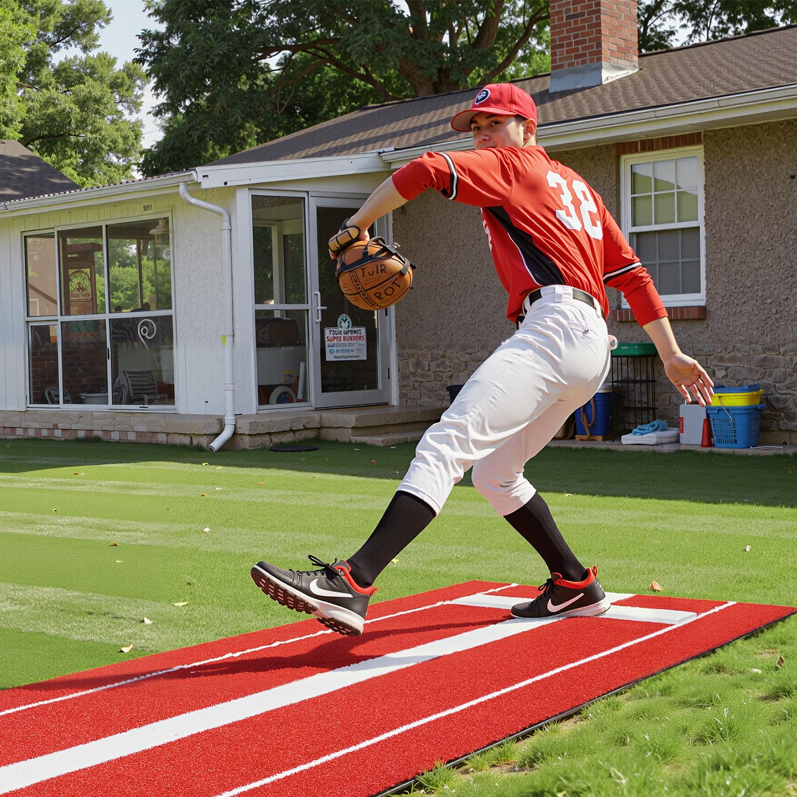 VEVOR Tappetino da lancio per softball/baseball con tumulo in gomma, anti-scolorimento e retro in schiuma antiscivolo, portatile, per allenamento Fastpitch per allenamento al chiuso e all'aperto, 3 x