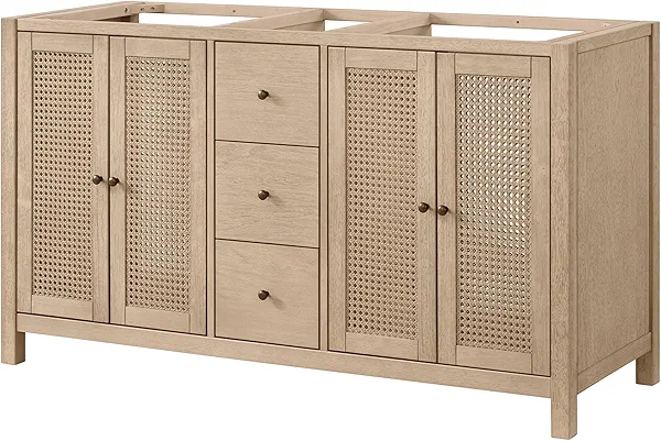 Alaterre Furniture Lucca 60 Inch Bathroom Vanity Double Sink - Freestanding Cabinet Without Top - Wood Bathroom Vanity with Soft-Close Doors and Three Drawers - Under Sink Cabinet Only (Natural)