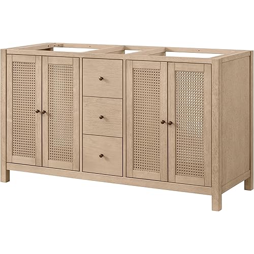 Alaterre Furniture Lucca 60 Inch Bathroom Vanity Double Sink - Freestanding Cabinet Without Top - Wood Bathroom Vanity with Soft-Close Doors and Three Drawers - Under Sink Cabinet Only (Natural)