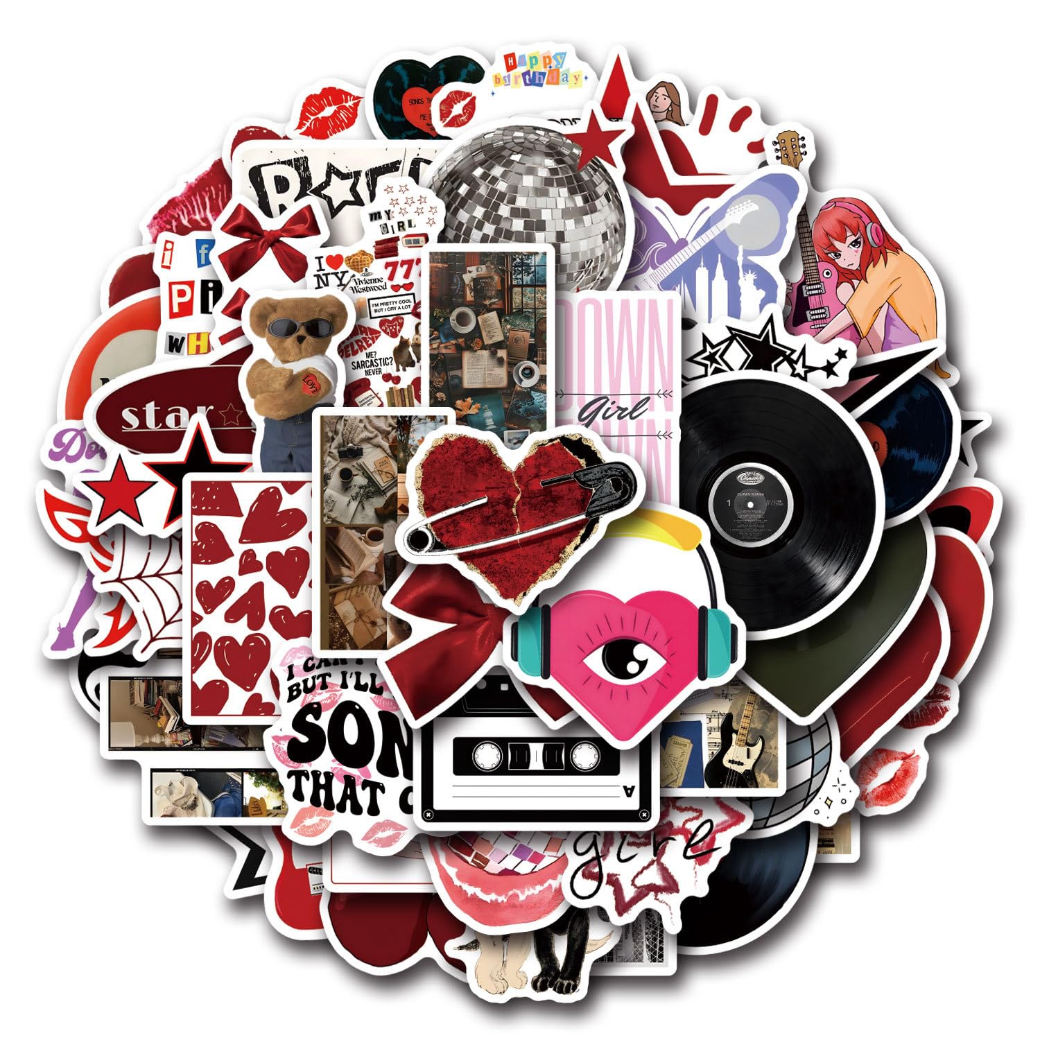 50Pcs Downtown Y2K Girls Stickers Laptop Car Scrapbook Phone Skateboard Suitcase Luggage Bike Cool Trendy Y2K Vinyl Waterproof Aesthetic Personalised Stickers for Teens Boys Girls Adults