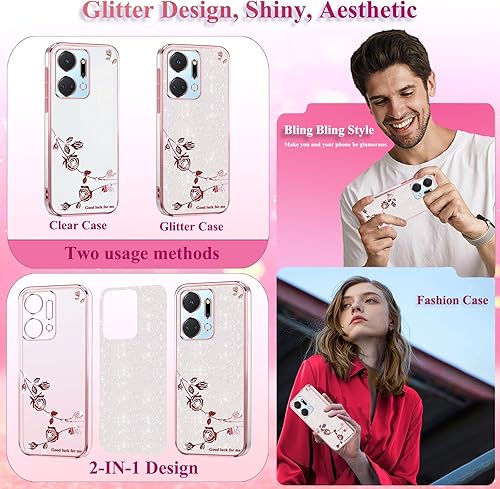 Miniatura 5 de Funda para Huawei Honor X7a con purpurina para mujeres y niñas, protector transparente a prueba de golpes para Honor X7a, funda de teléfono de lujo