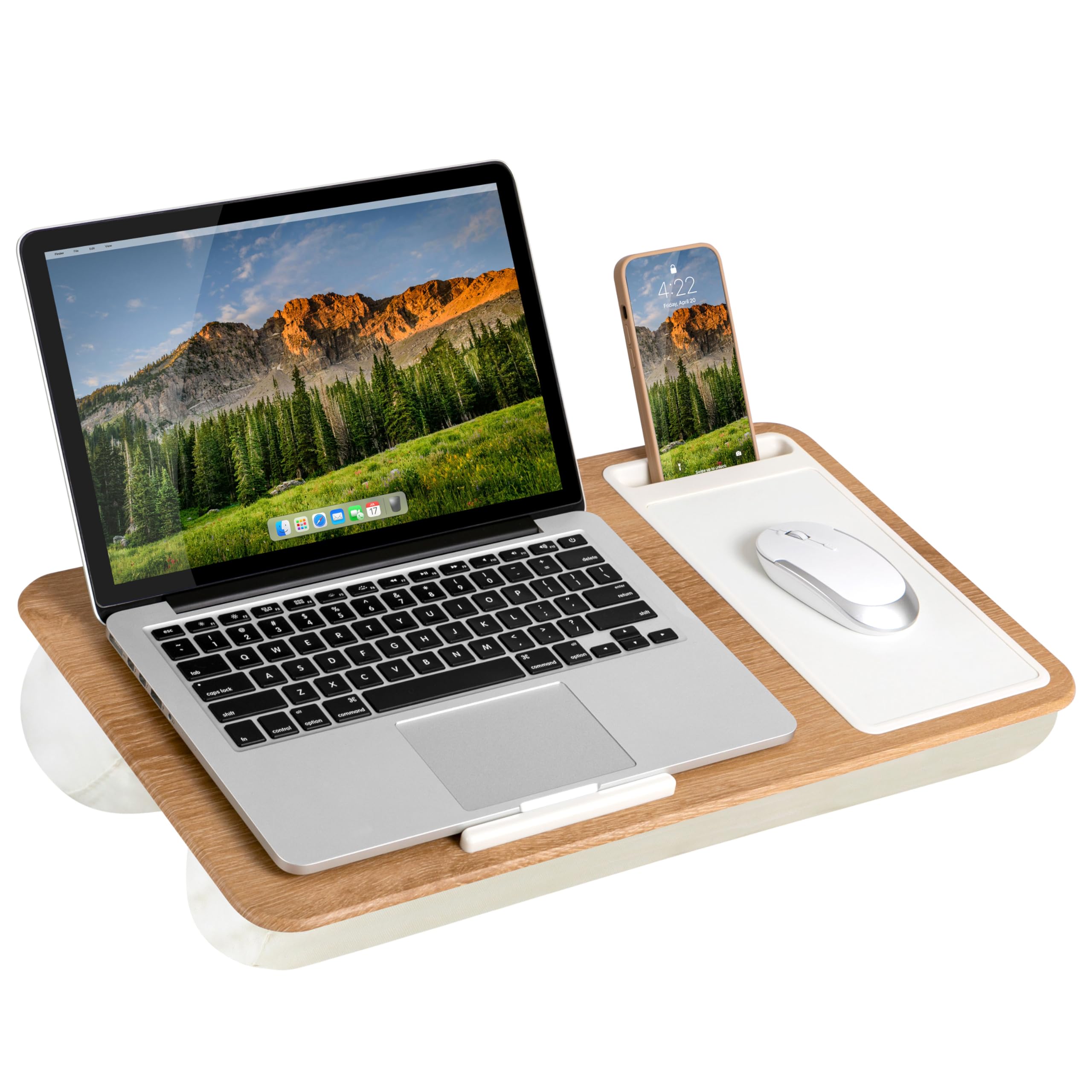 LAPGEAR Home Office Lap Desk with Device Ledge, Mouse Pad, and Phone Holder - White Oak Woodgrain - Fits up to 15.6 Inch Laptops - Style No. 91579