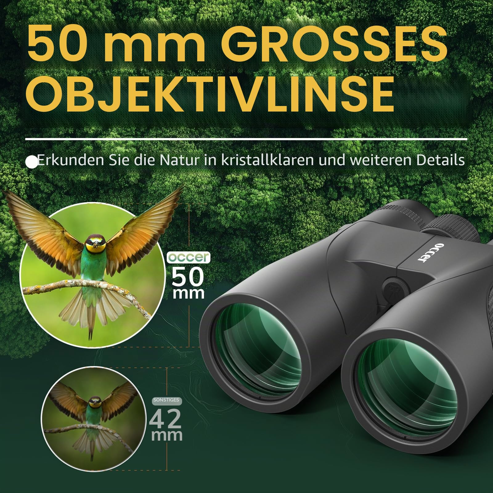 occer 12x50 Fernglas für Erwachsene Hochleistungs - HD Vogelbeobachtung Fernglas für Jagd mit klarer Sicht - Einfache Fokussierung ferngläser mit großer Reichweite für Wandern Reisen Kreuzfahrt