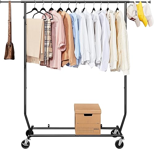 Topeakmart Perchero con ruedas, perchero resistente para colgar ropa, perchero con ruedas, organizador de ropa con barra extensible para colgar,
