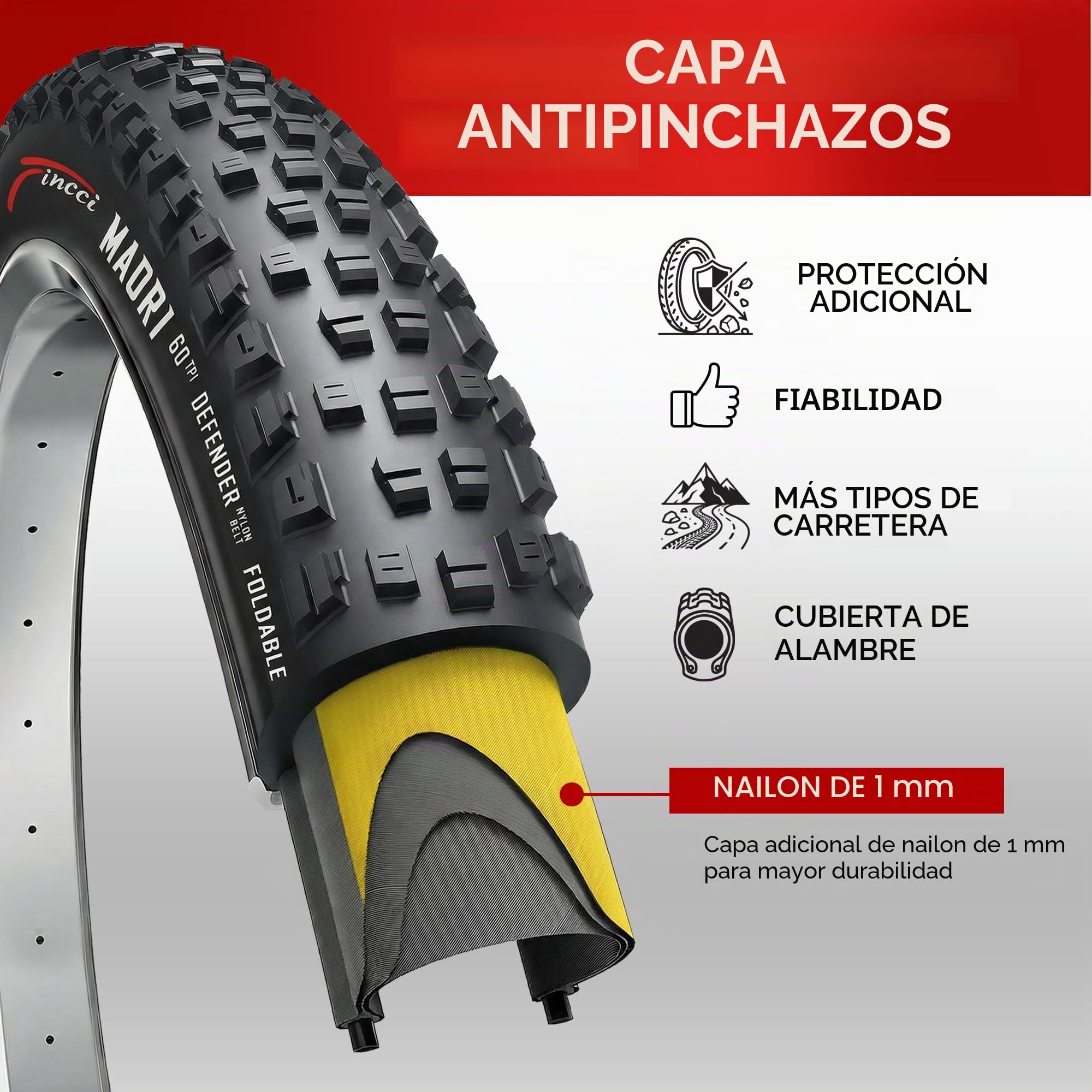 Fincci Cubiertas MTB 29 x 2.25 Pulgadas con 2 Camara de Aire 57-622 - Neumáticos Plegable 29 con 1mm Antipinchazos para Adulto, Gravel, Montaña, Eléctrica, Mountain Bike y Bicicleta Carretera