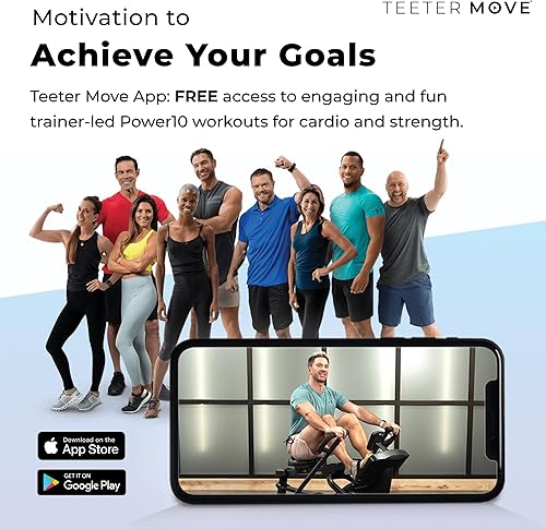 Miniatura 6 de Teeter Power10 Rower with 2-Way Magnetic Resistance Elliptical Motion - Indoor Rowing Machine w/HRM Connectivity, Teeter Move App - Free Classes &