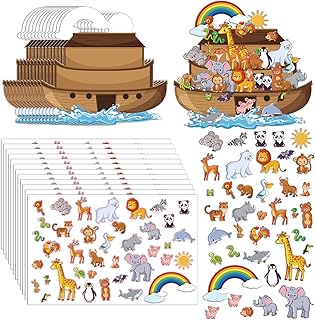 12 Set Noah's Ark Animal Sticker Scene Include 12 Noah's Ark Backgrounds 12 Sheet 456 Pcs Self Adhesive Stickers for Kids Noah's Ark Decorations Sunday School Crafts