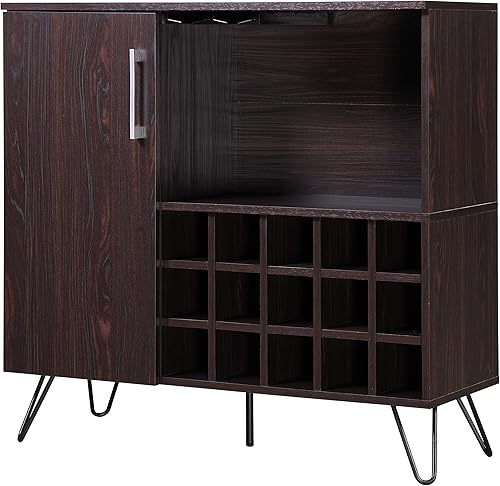 Christopher Knight Home Lochner Mid-Century - Armario de madera sintética para vino y bar, acabado negro y nogal