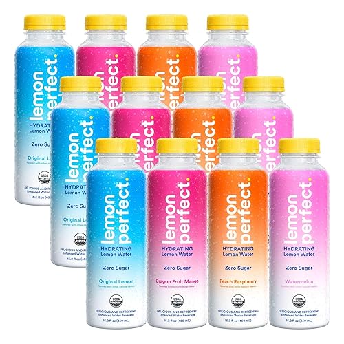 Lemon Perfect Paquete variado de 4 sabores, agua de limón con sabor hidratante, cero azúcar, deliciosa y refrescante, orgánica, botellas de 15.2