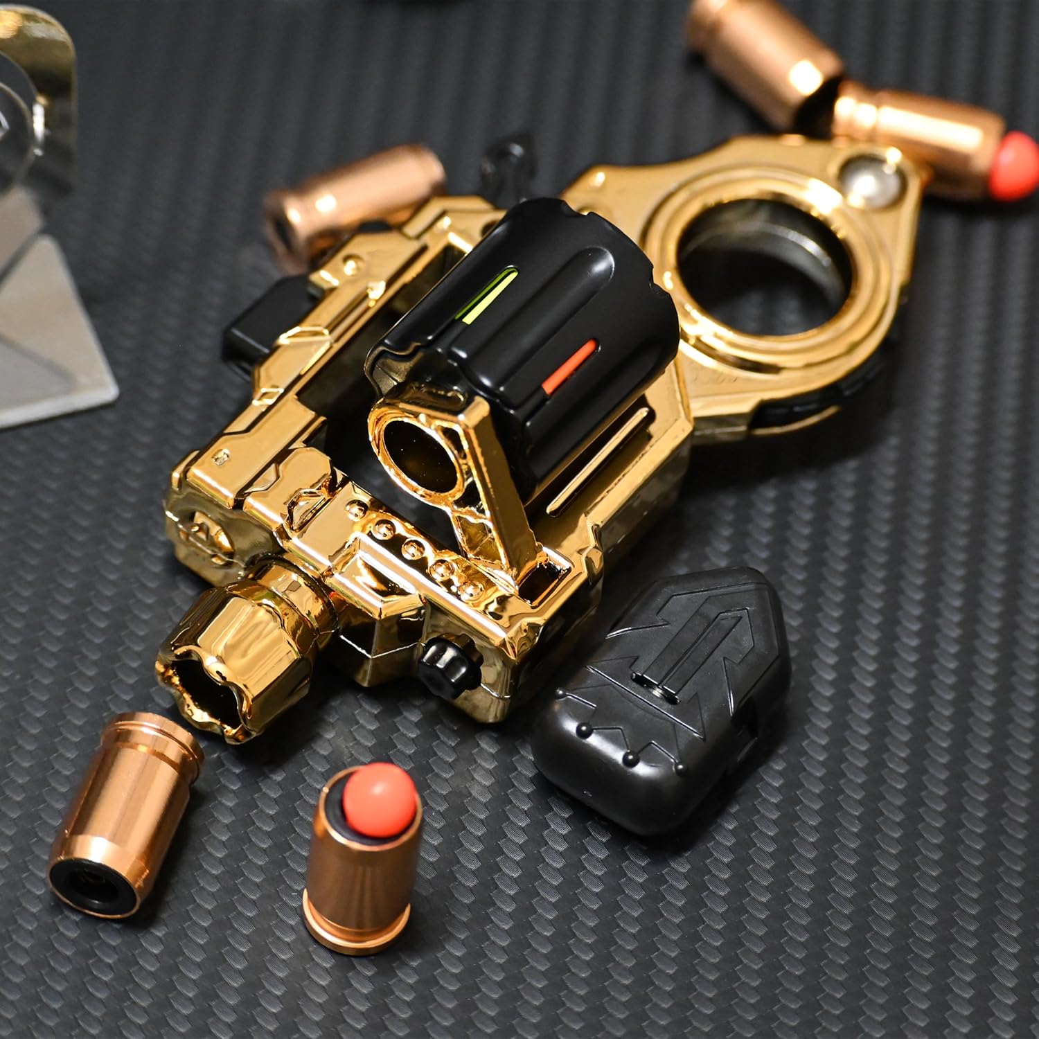 Metal Fidget Toys Gun for Adults: EDC Stress Relief Fidget Spinner Toy, 5 in 1 Mini Cool Fidgets Guns with Slider & Finger Ring for Men (JJ007 - Gold)
