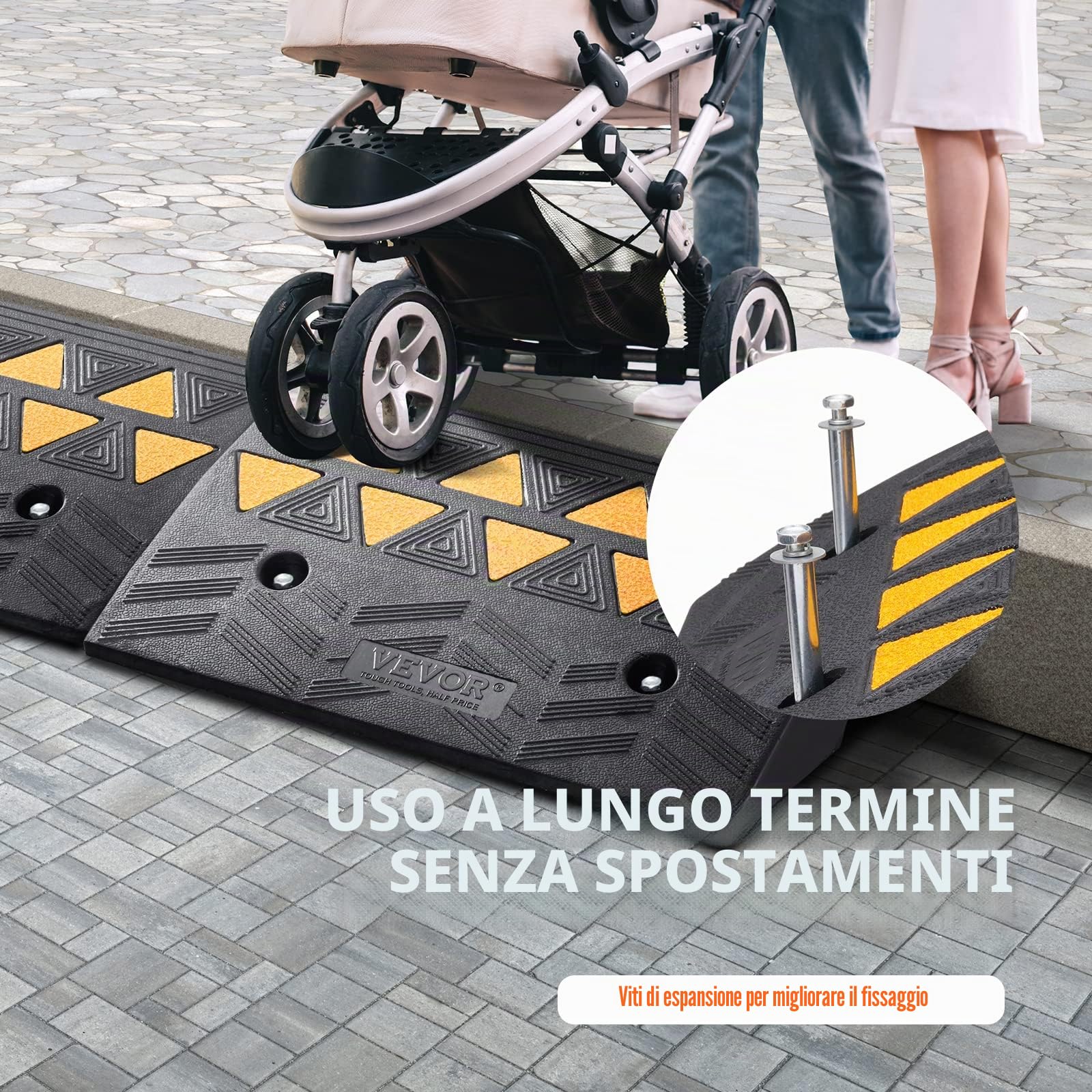 VEVOR Rampa per Soglia in Gomma Capacità Carico Max. 15 Tonnellate 2 Pezzi, Rampa per Soglia Superficie Antiscivolo Buchi per Drenaggio Altezza 12,7cm Rampa Soglia Antiscivolo per Salita Facile 2 Pz