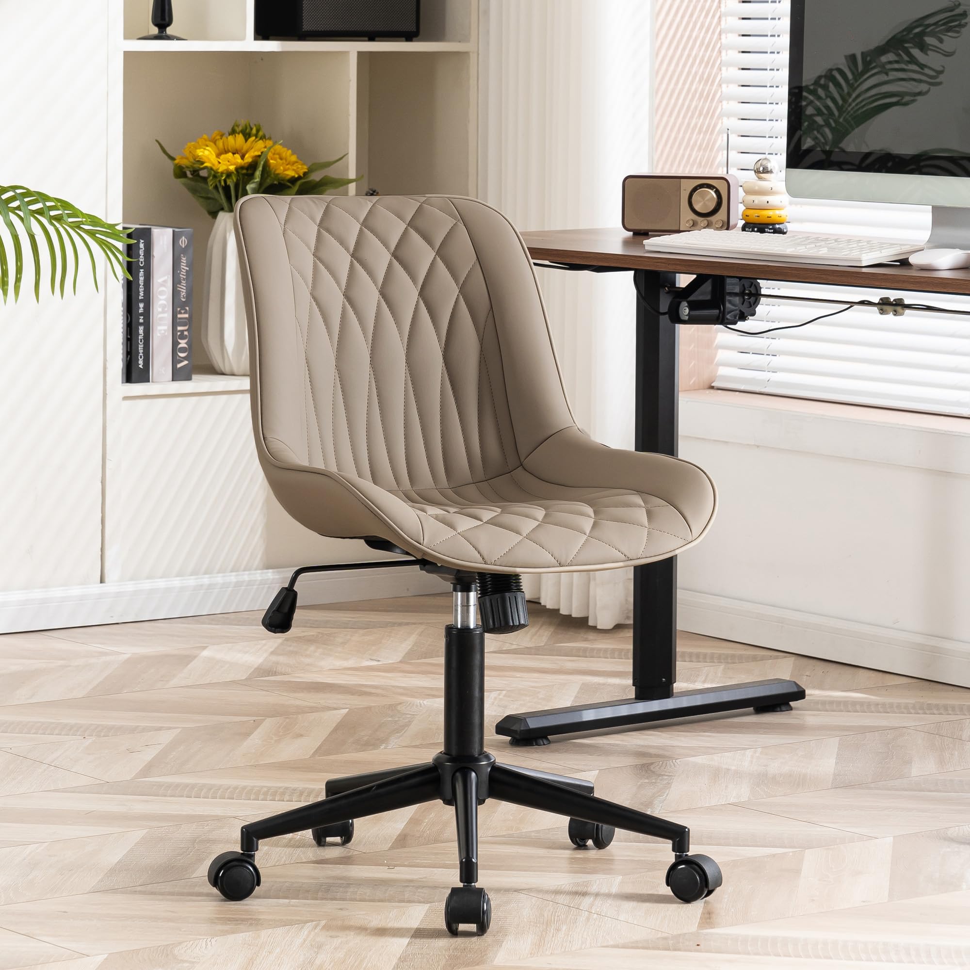 YOUNIKE Office Chair, Armless Desk Chair with Wheels, Home Office Computer  Task Chairs, Modern Faux Leather Padded Chair, Adjustable Swivel Office