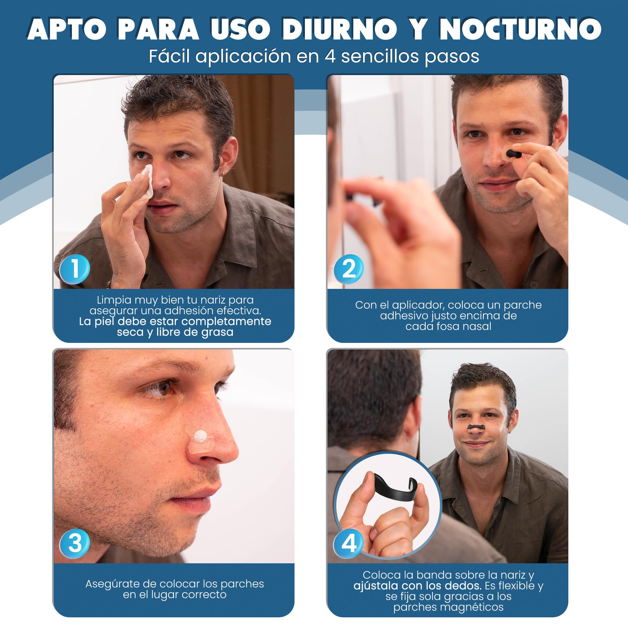 Recambios Tiras Nasales Magnéticas - HASLOM - Pegatinas Adhesivas Extra Fuertes Resistentes Sudor Agua Imantadas Antironquidos Deporte Dormir - Pack 60 Parches 30 Días