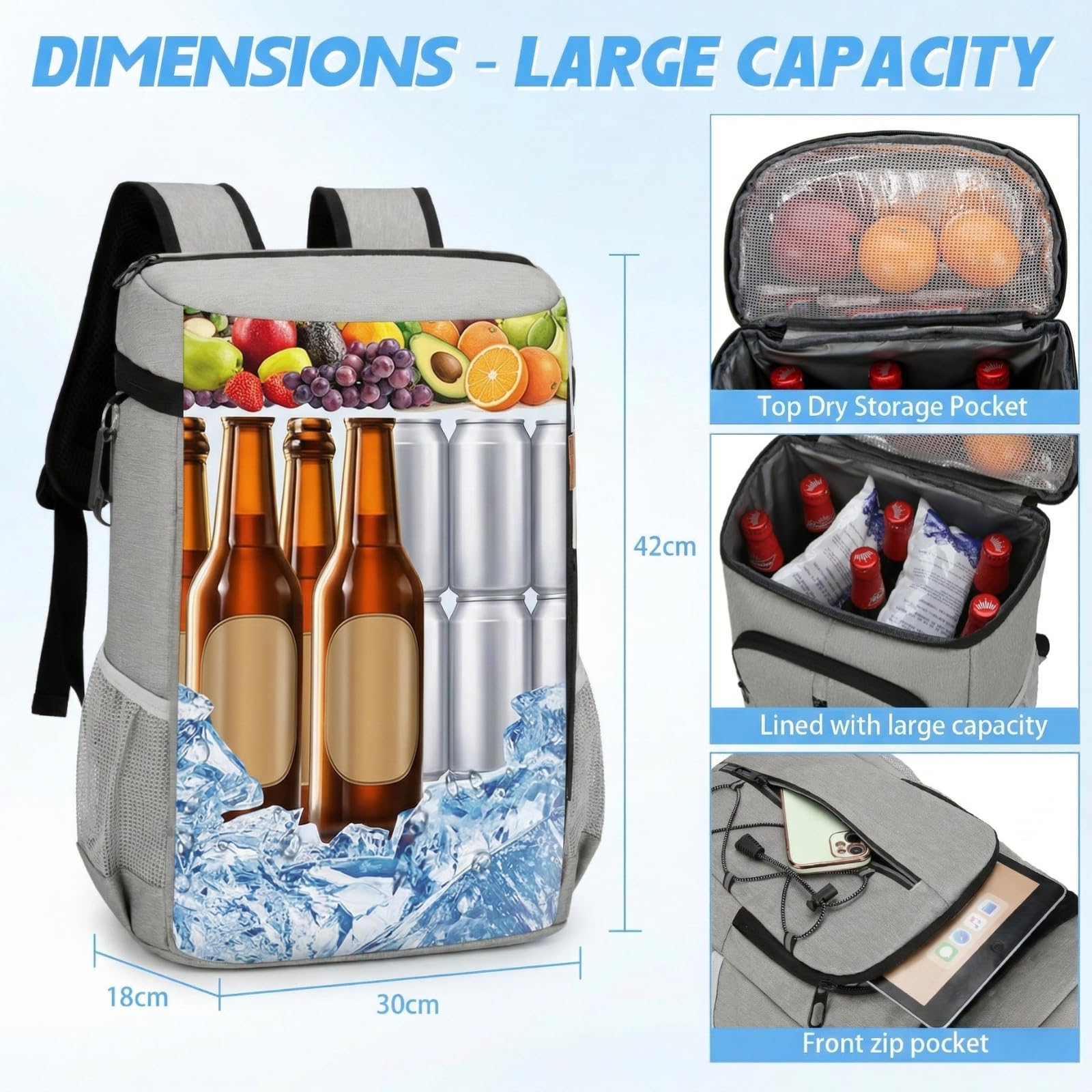 JANSBEN Sacs isothermes de pique-nique 15 l avec décapsuleur Panier de pique-nique étanche Sac isotherme Sac à déjeuner pour travail, excursion, pique-nique, barbecue, camping, école, plage
