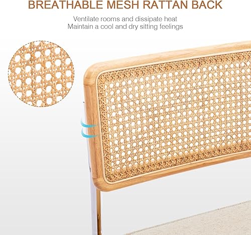 Miniatura 4 de Zesthouse Juego de 2 sillas de comedor de ratán natural, sillas de comedor modernas de mediados de siglo con respaldo de madera maciza y base