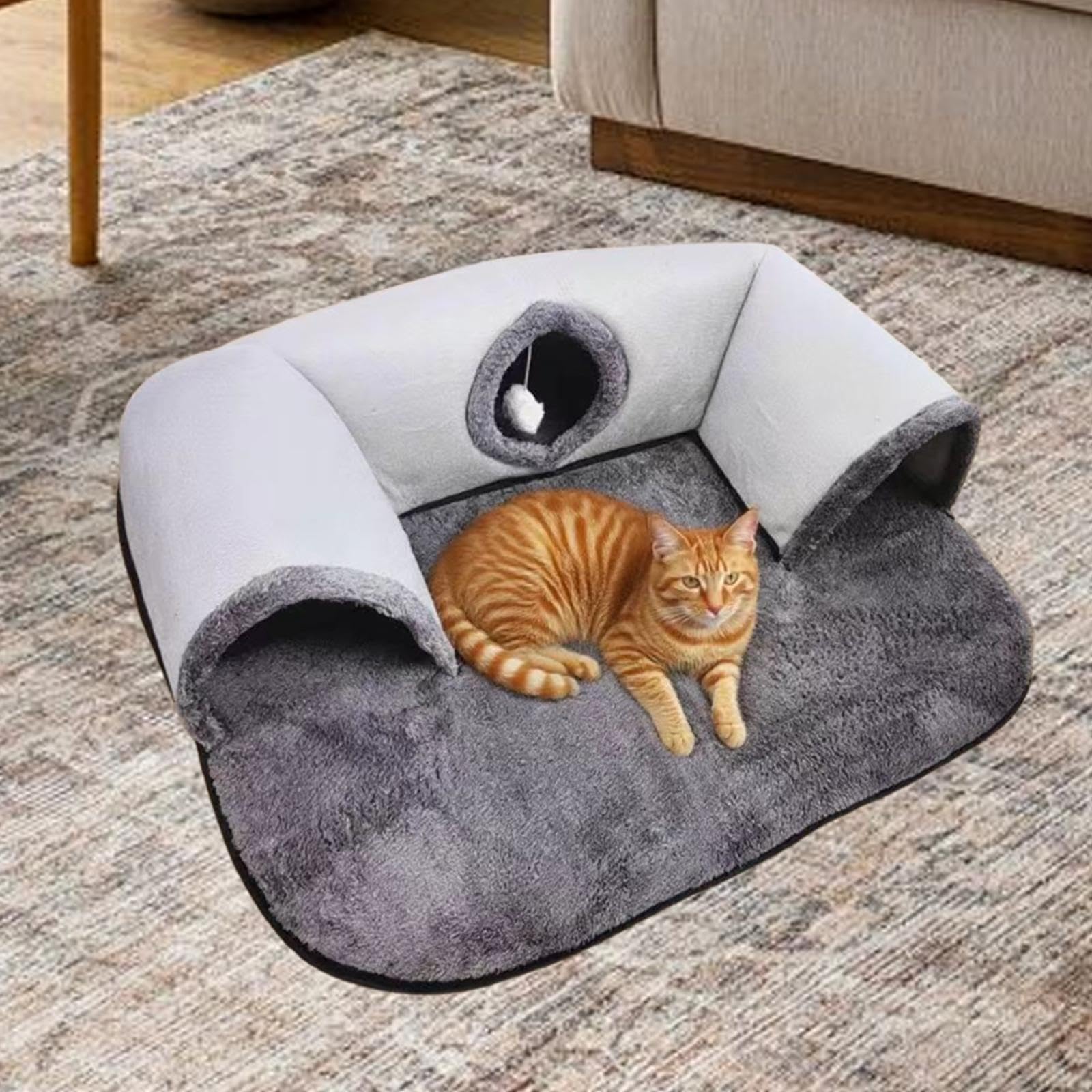 Tunnel pour Chat avec Niche, Lit Tunnel, Tapis Amovible, Cubes Pliables pour Chatons et Petits Animaux, Idéal pour La à L'intérieur Ou à L&, S