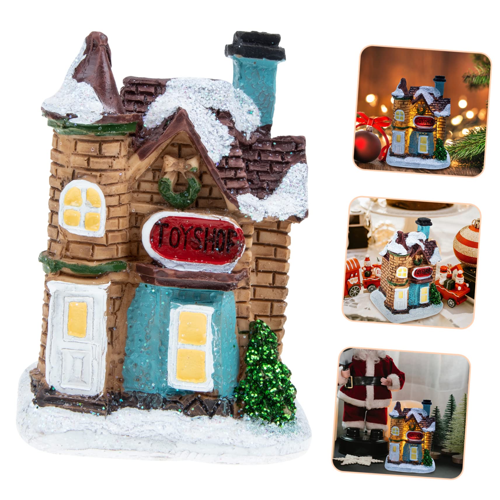 Cabilock 4 Piezas Pueblo De La De Navidad Led De Navidad Ornamento De La De Navidad Iluminar La De Navidad Pueblo Navideño En Miniatura Mini Pueblo Navideño Decoración Resina