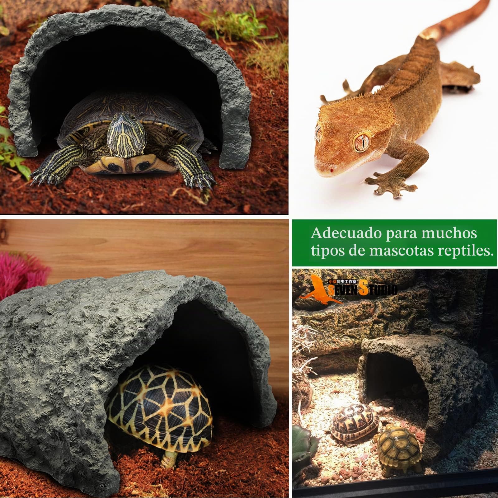 Reptil Roca Hide Cueva Escondites Tortuga Cueva Gran Reptil Hábitat para Lagartos Dragón Barbudo Gecko Leopardo Serpiente Anfibios Peces