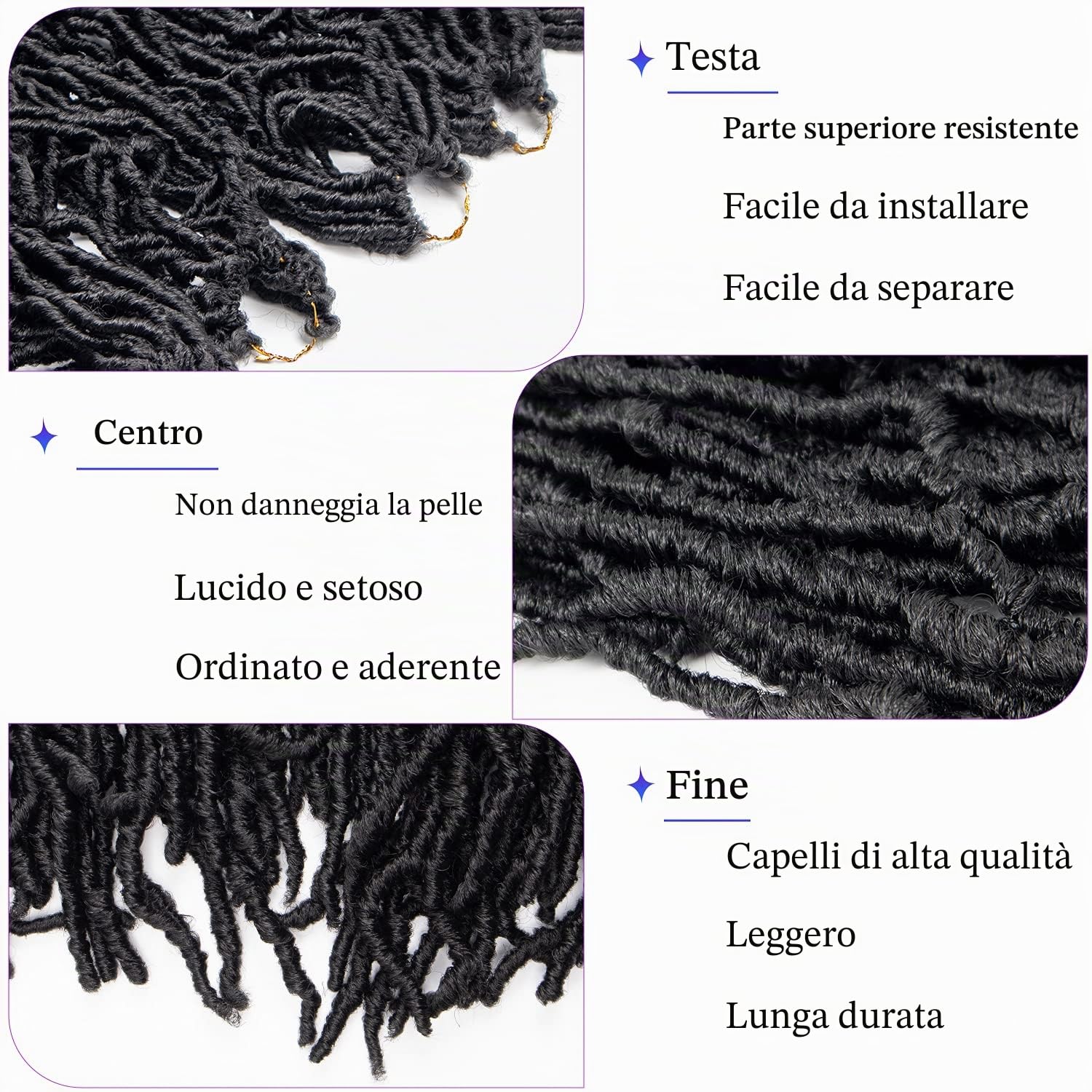 Faux Locs - Extension di capelli all'uncinetto, 61 cm, Nuovi Locs Morbidi, 6 confezioni/lotto di extension per capelli ricci ondulati pre-loop Faux Locs Goddess in fibra sintetica (61 cm