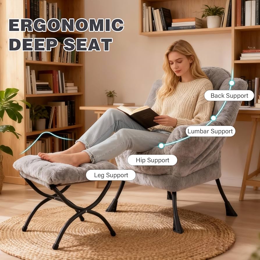 Amazon.com: SESHINELL Lazy Chair with Ottoman, Modern Accent