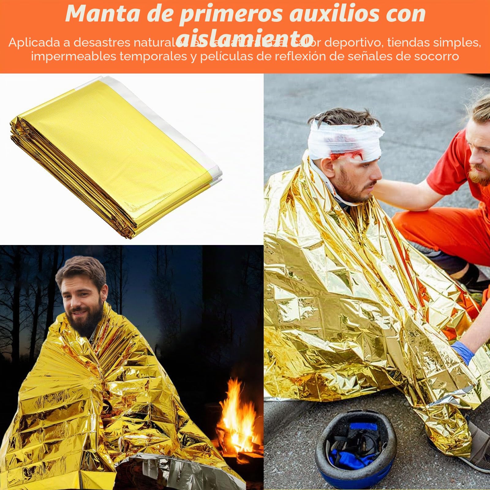 3 Piezas Saco de Dormir Termico Supervivencia Ligero y Manta Termica Emergencia Oro Plata Saco de Vivac Impermeable con 2 Mosquetones para Cámping Excursionismo Trekking al Aire Libre