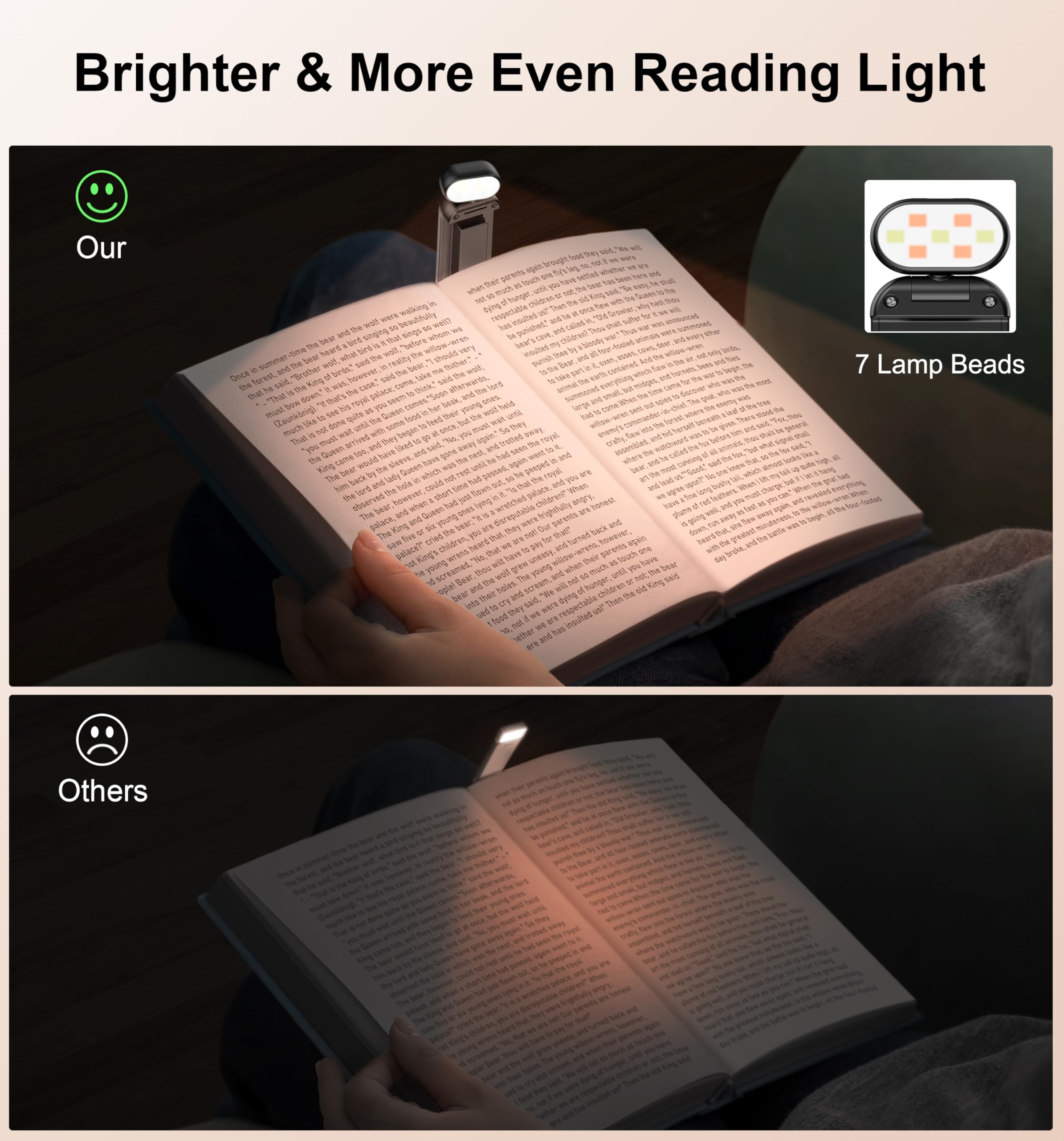 Gritin Reading Light, Rechargeable Book Light for Reading in Bed - Eye Caring 3 Color Temperatures, 5-Level Dimmable Brightness, Long Lasting, Compact Size Clip on Book Lamp for Bookworms-Black - 2