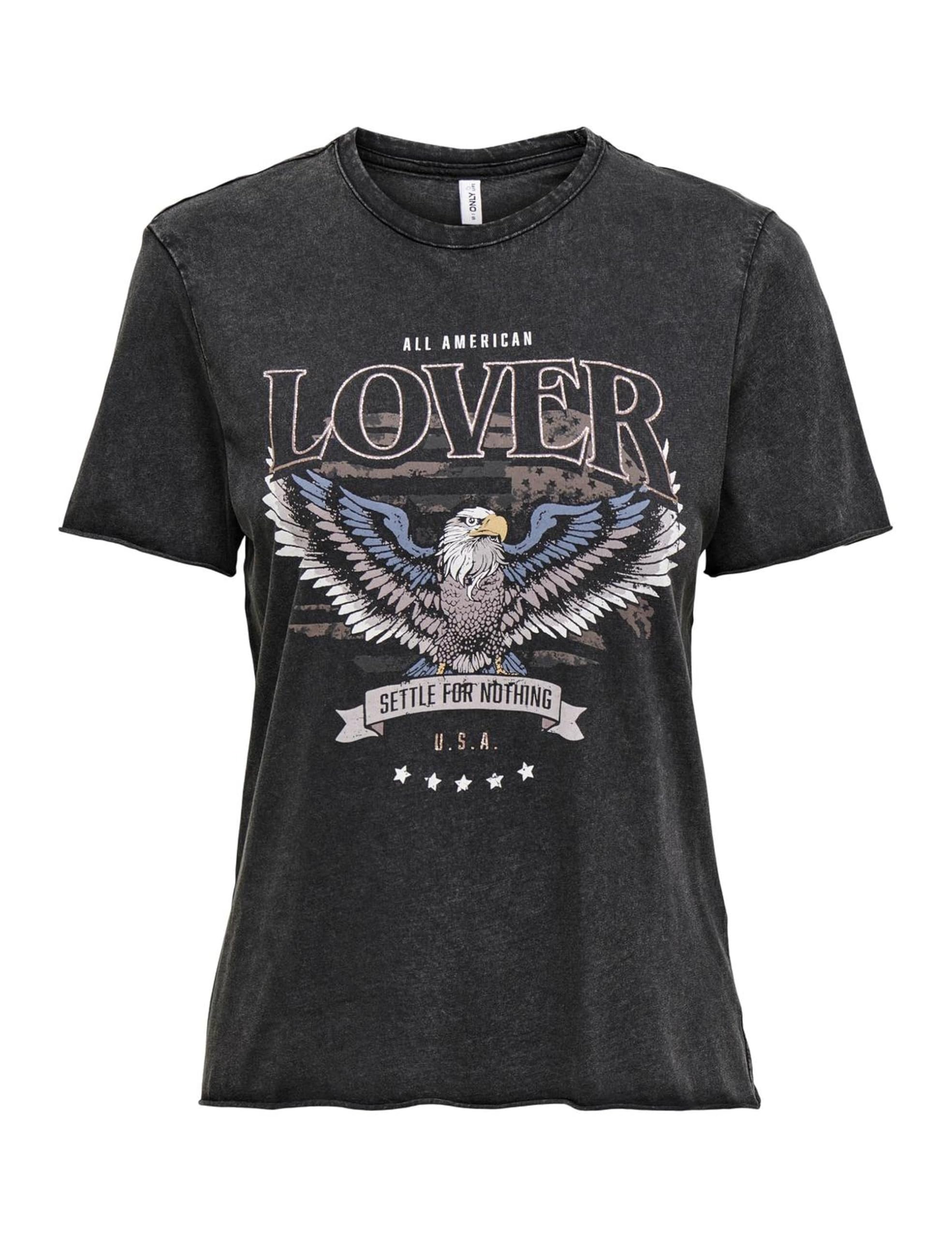 ONLY Women's Onllucy Reg S/S JRS Noos Top, Black/Print: Lover, S