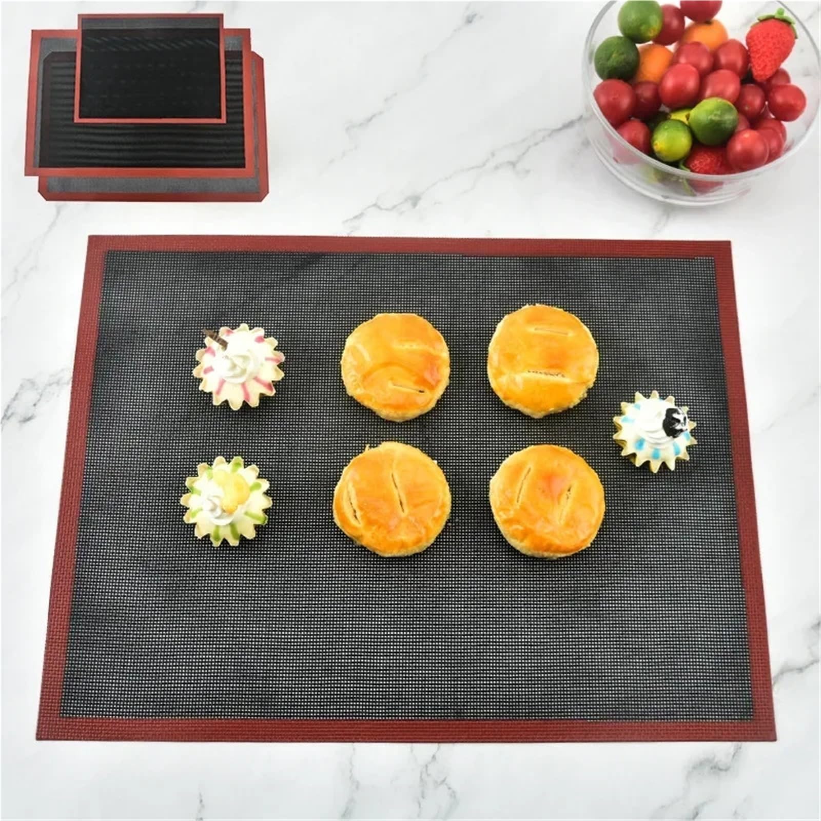 Ofenmatte 4 stücke Silikon Back Matte Antihaft Ofen Blatt Liner Cookie Gebäck Pad Backen Pan Backformen Küche Zubehör(Red black)
