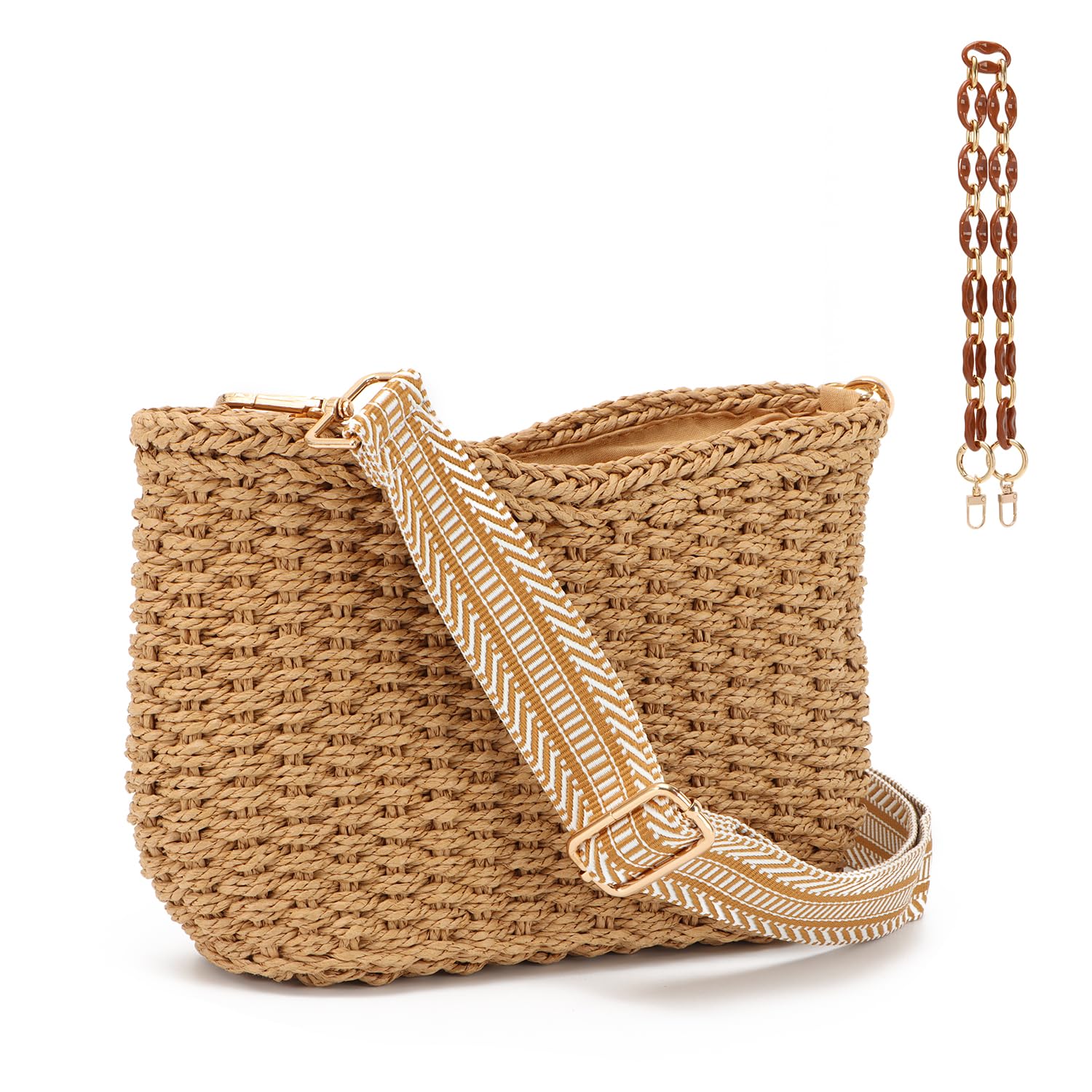 SUKUTU Borsa a Tracolla in paglia Intrecciata per Donne Borsa estiva da Spiaggia Borsetta Crossbody Satchel a Catena