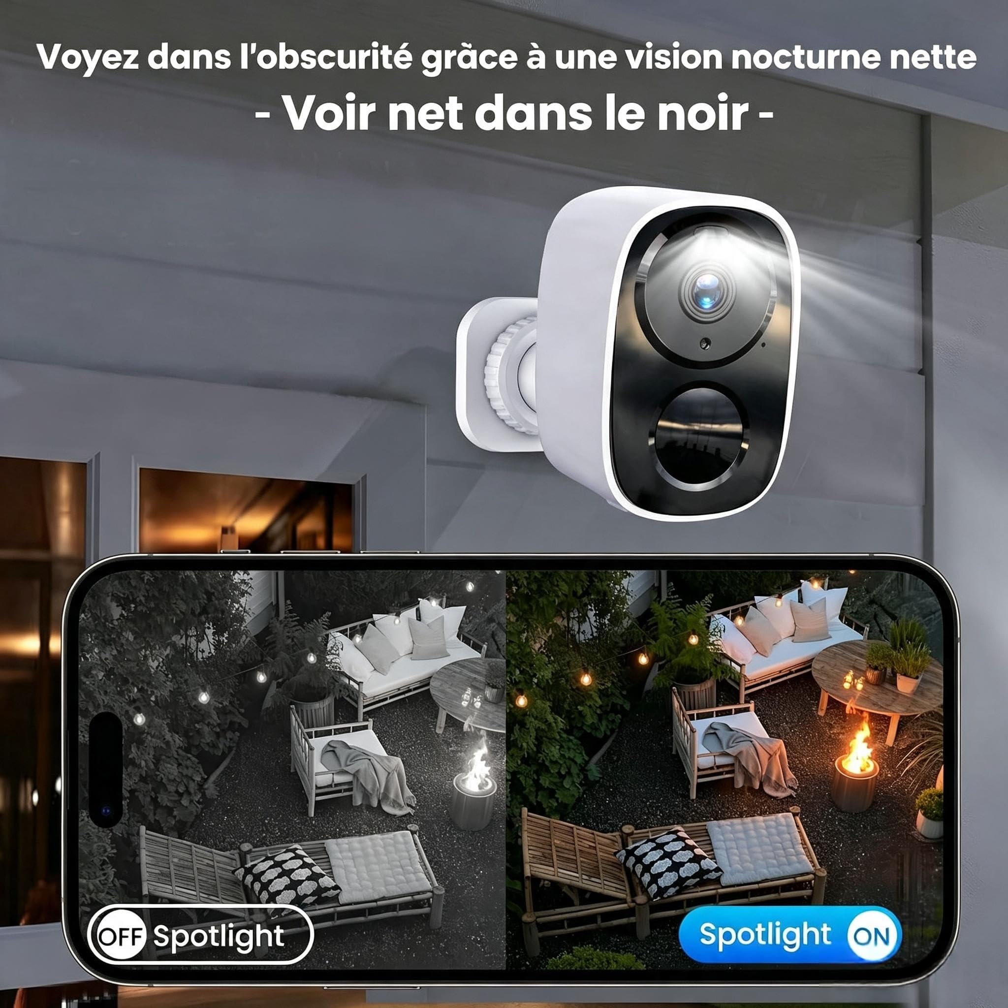 HITELLARCAM Caméra de Surveillance Extérieure sans Fil 2K 3MP, Wi-FI Bi-Bande 2.4G/5GHz, Batterie Rechargeable, Vision Nocturne Couleur, Détection de Mouvement AI PIR, Audio Bidirectionnel, IP66