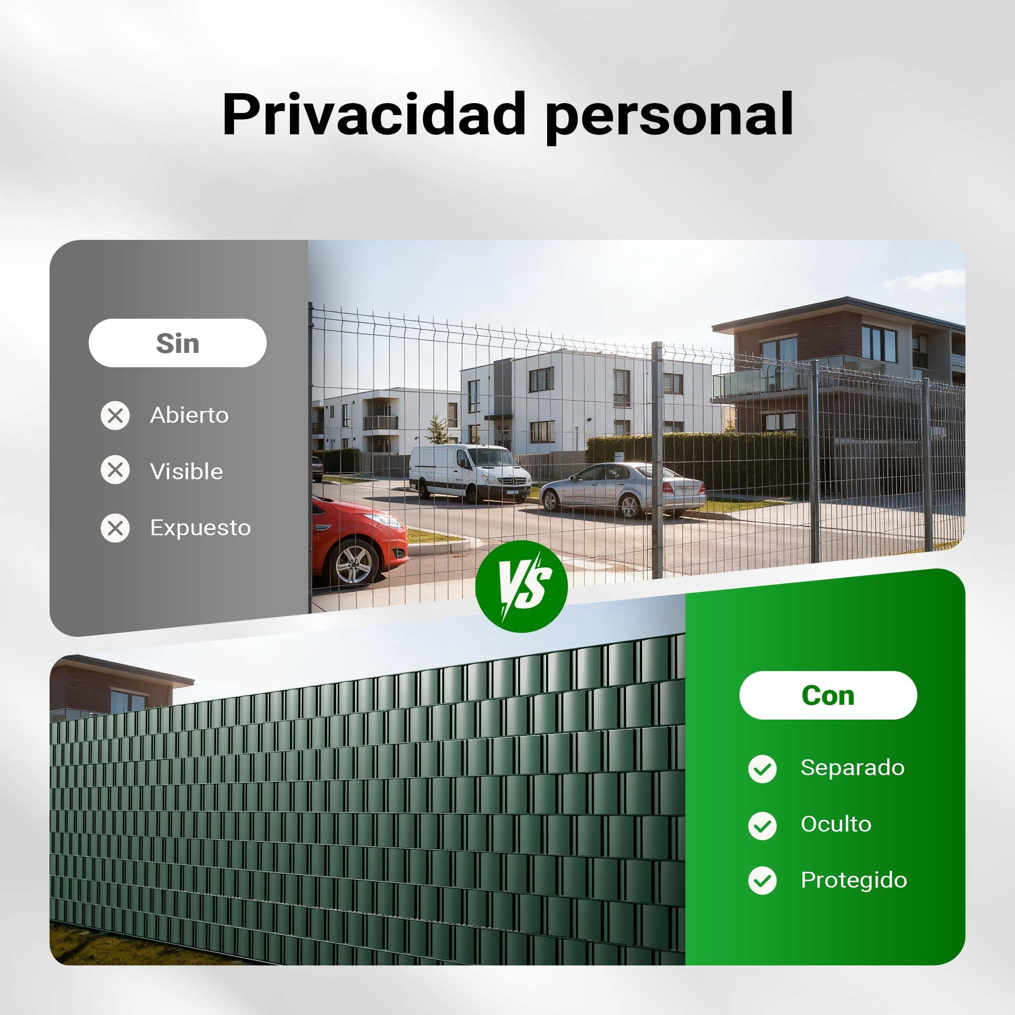 Cinta protección Vallas, Verde 35mx19cm, PVC 650g/m², con 20 Clips Lámina privacidad