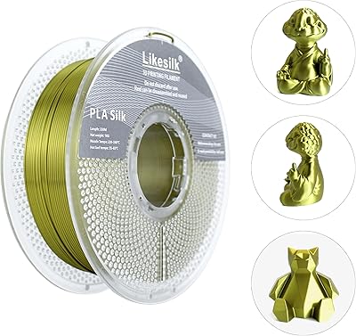 16 – Likesilk PLA Silk Filament 1.75mm Clog-Free Shiny 3D Printer Filament, 1KG Spool (2.2lbs), Dimensional Accuracy +/- 0.02mm (Silk Greenish Go…