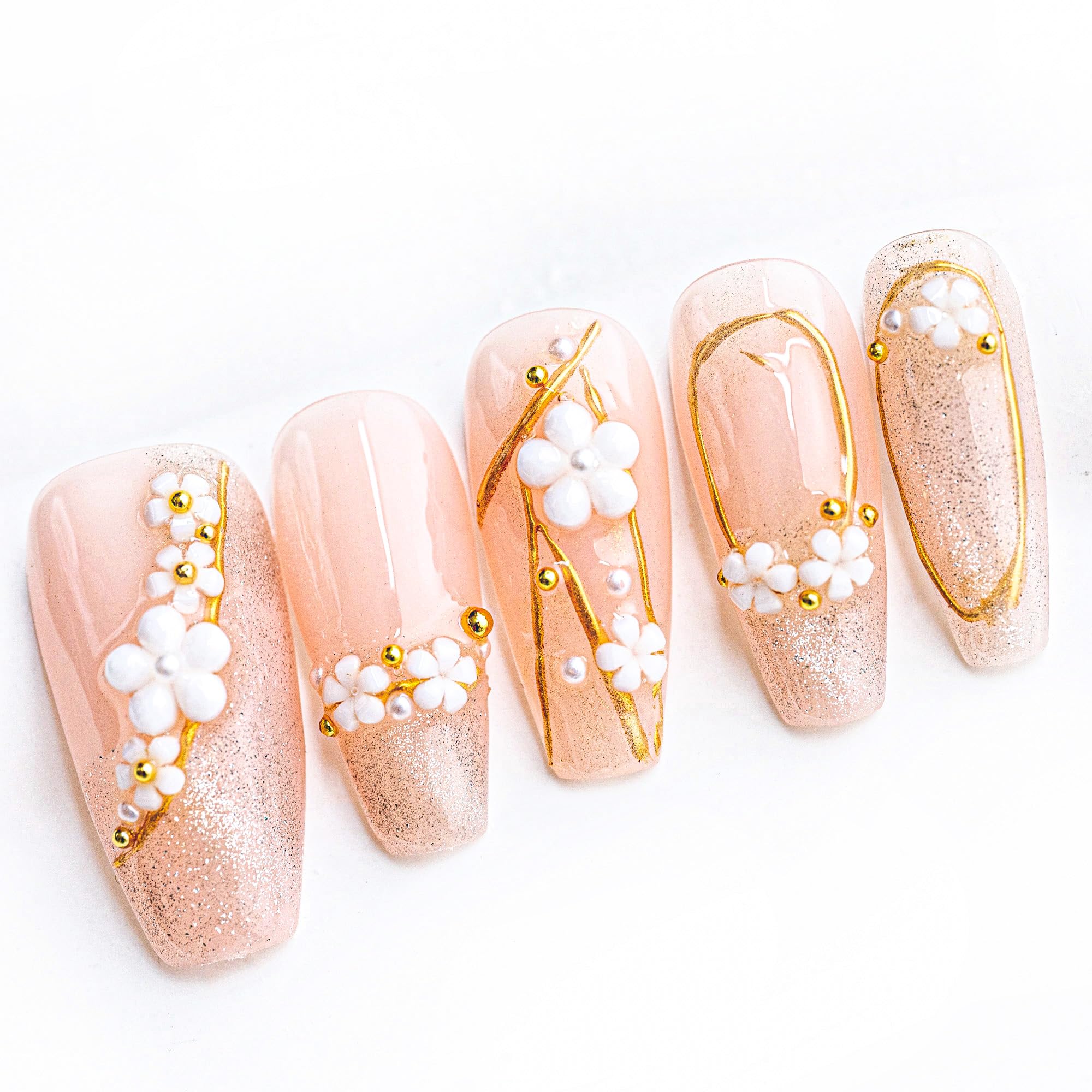 Sun&Beam Nails Handmade Press-on Long Coffin Ballerina Red White Black Silver Glam Halloween Ombre Design Fashion False Nail Tips 10 Pcs Set (#189 M) — view 119
