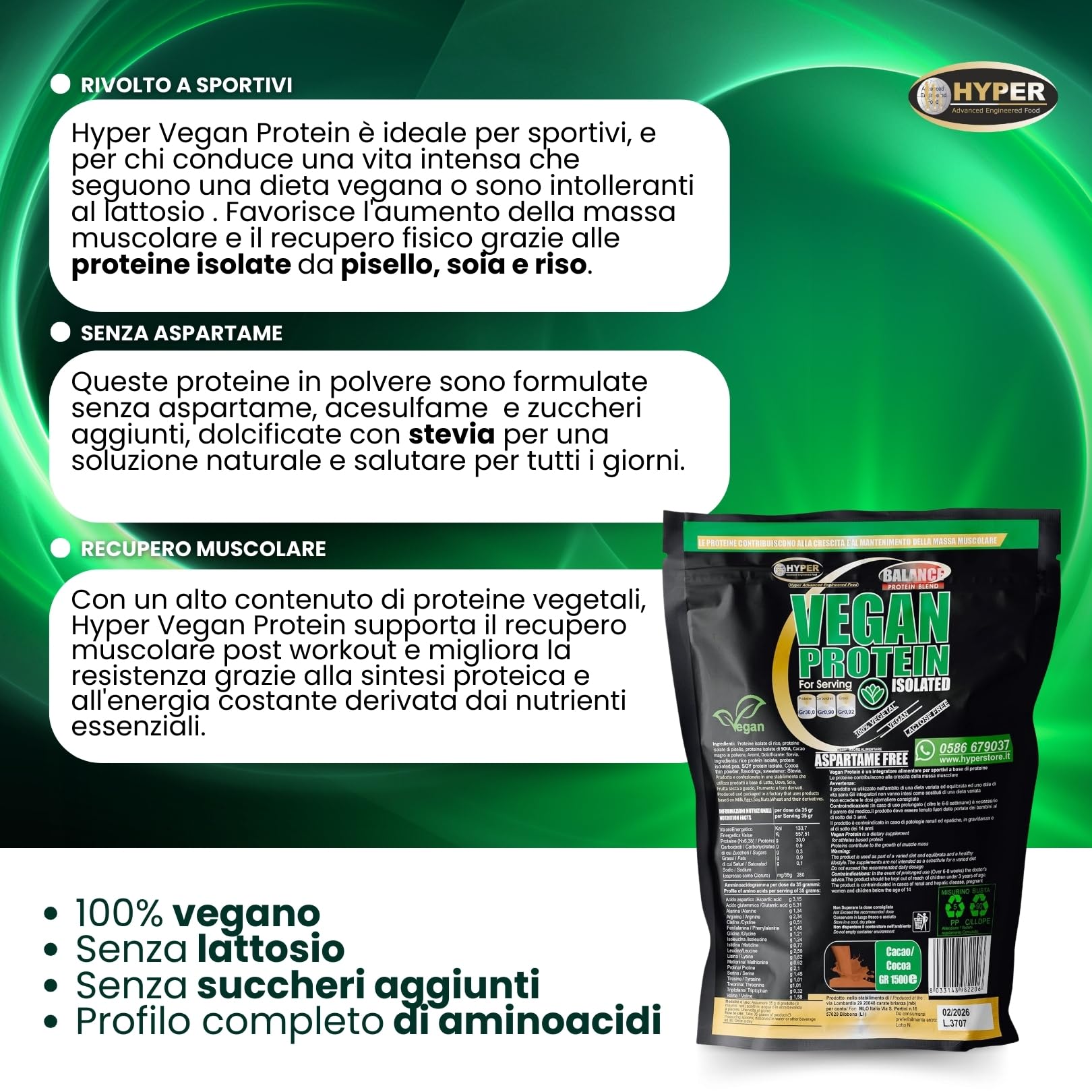 Hyper Vegan Protein 3kg Vaniglia - Proteine in Polvere Senza Edulcoranti - Proteine in Polvere Isolate senza Glutine - Proteine in Polvere Vegane per Aumento Massa Muscolare, Favoriscono il Recupero