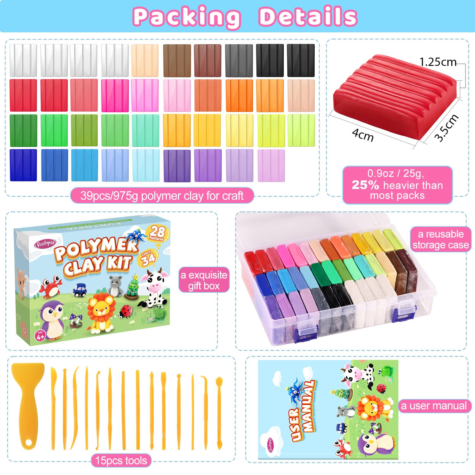 Amazon.com: Polymer Clay Kit, 34 Colors Modeling Clay for Kids