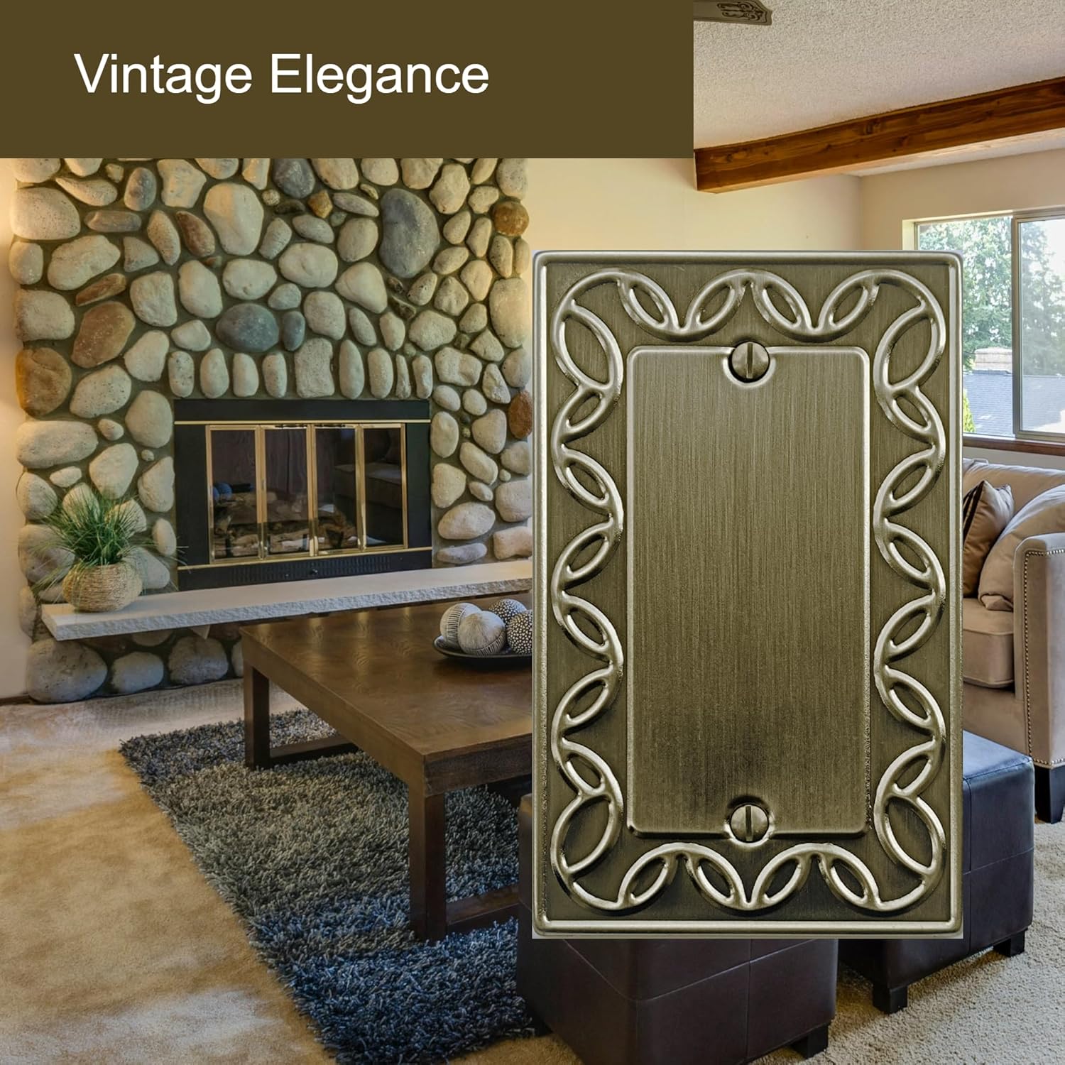 Single Blank Light Switch Cover NovaBloom Metal Wall Plate, 4-Pack Antique Brass 1 Gang, Light Switch Cover Outlet Cover Decorative Wallplate, Durable