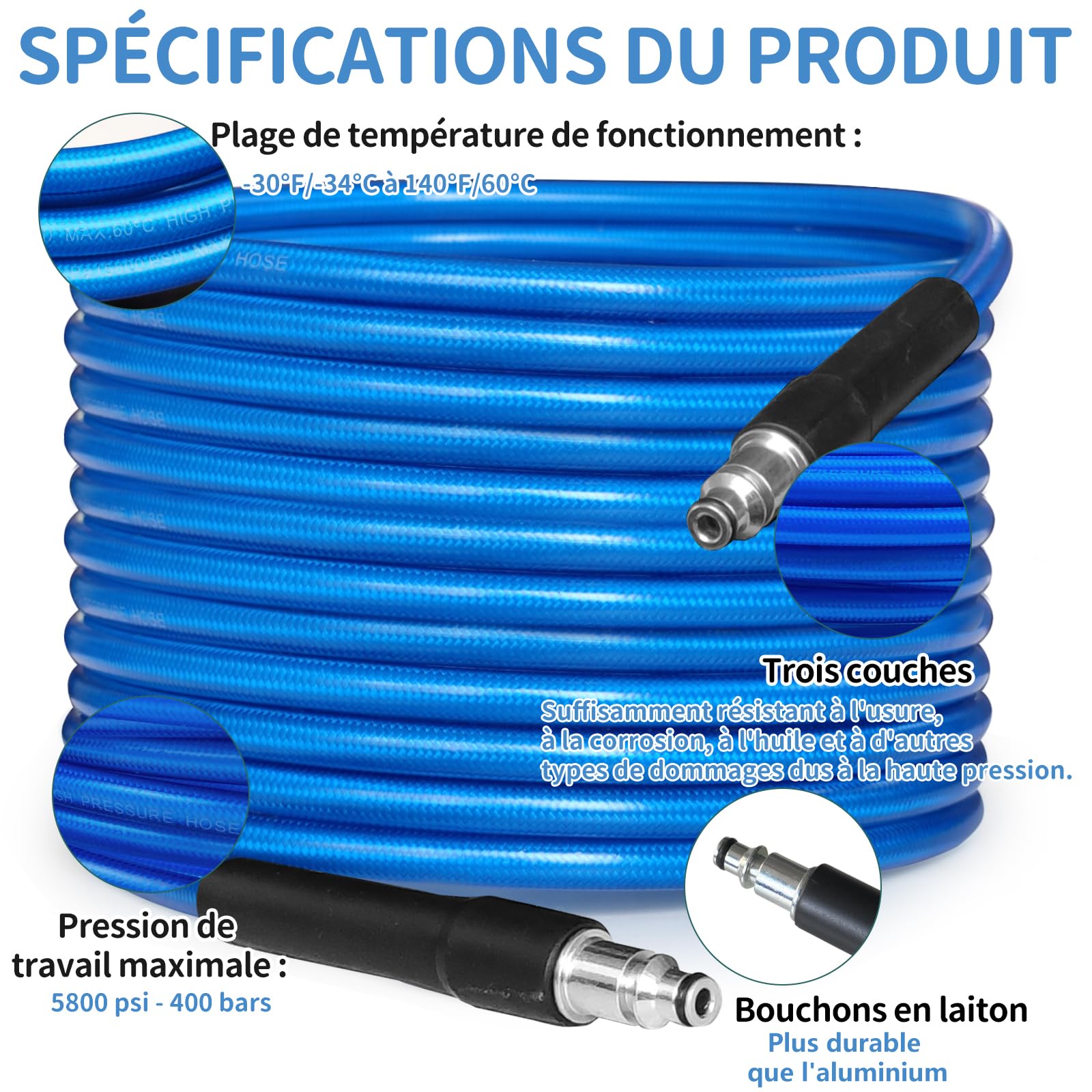 NAMOTEK Tubo di ricambio ad alta pressione 15 m per serie Bosch AQT – Tubo di prolunga con kit di pulizia tubi, raccordo e attacco rapido – Blu